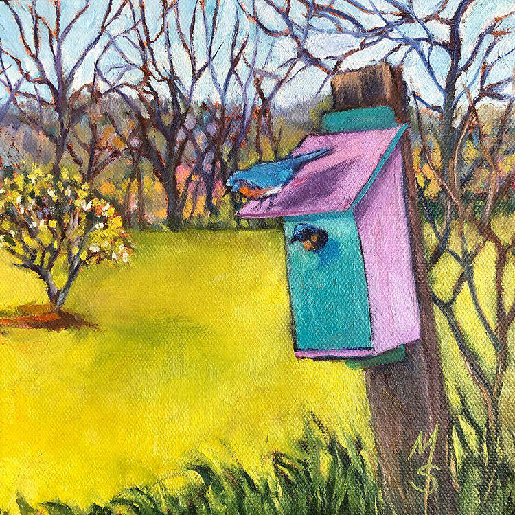 Bluebirds in the Garden 8"x8"