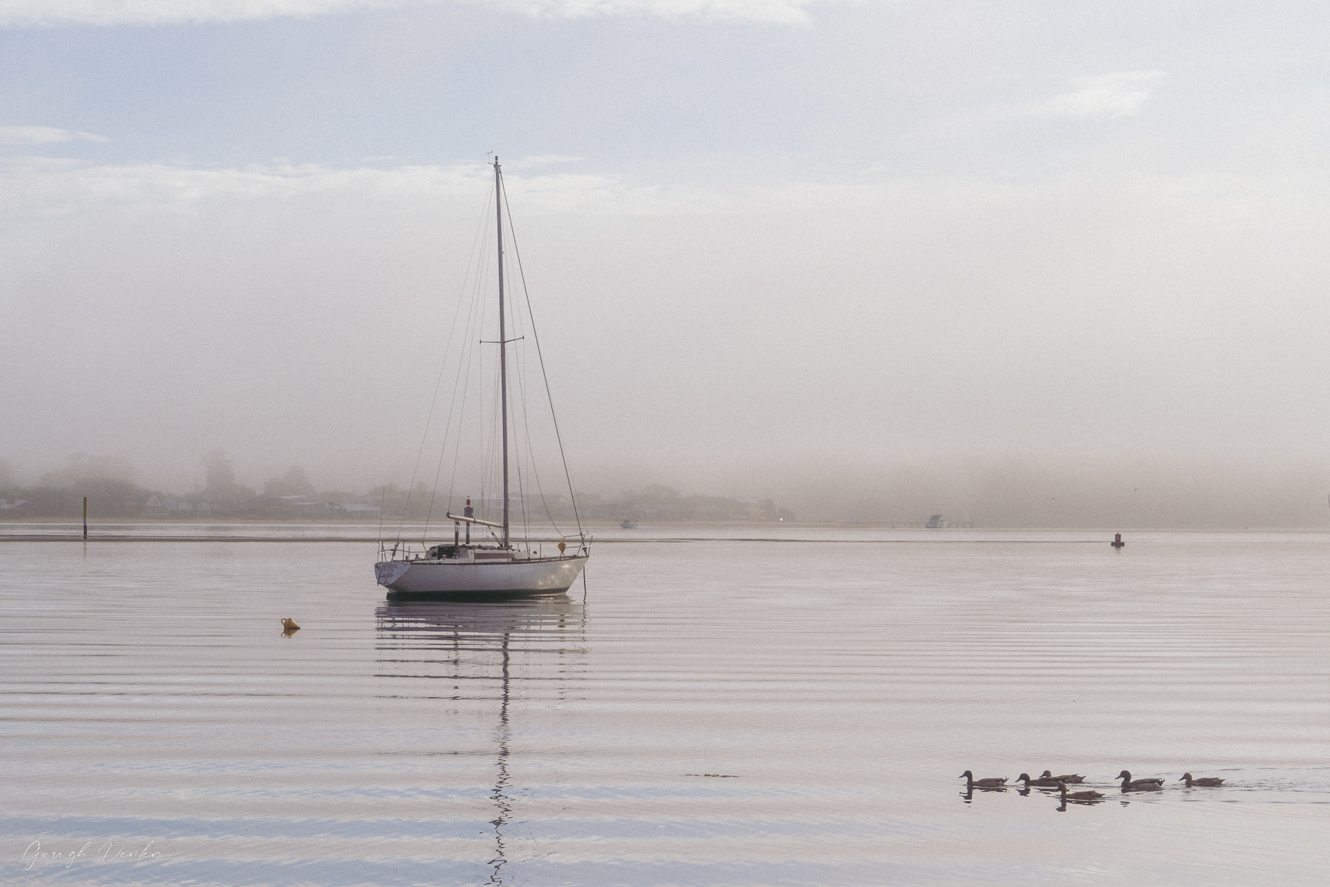 Pretty Beach Yacht in Mist