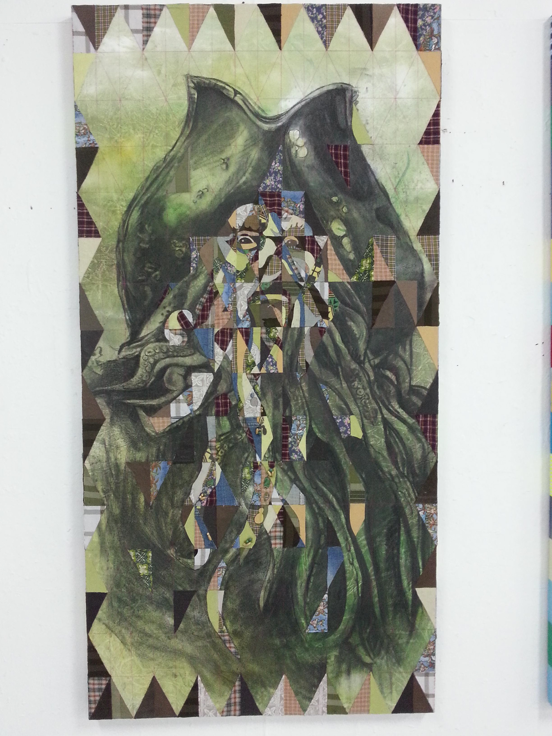 Davy Jones, 2014, Fabric Collages on Canvas, 183cm x 91cm