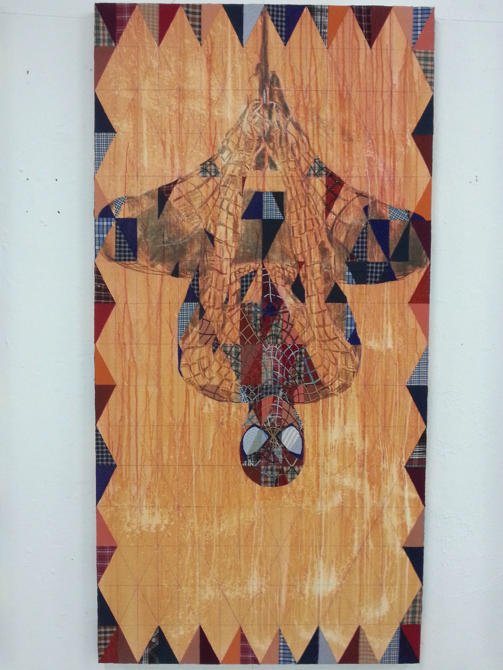 Spider Man, 2014, Fabric Collages on Canvas, 183cm x 91cm