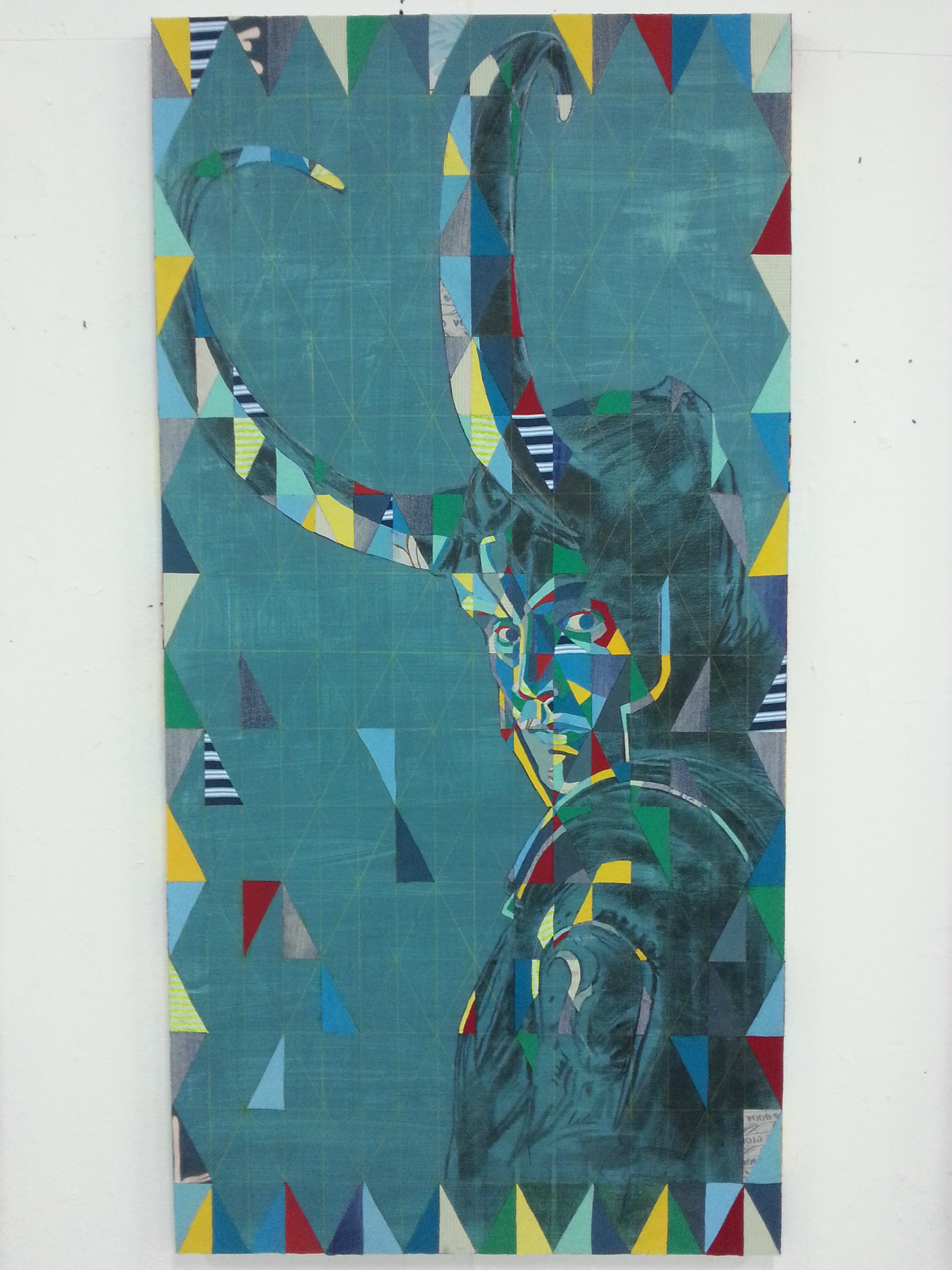 Loki, 2014, Fabric Collages on Canvas, 183cm x 91cm