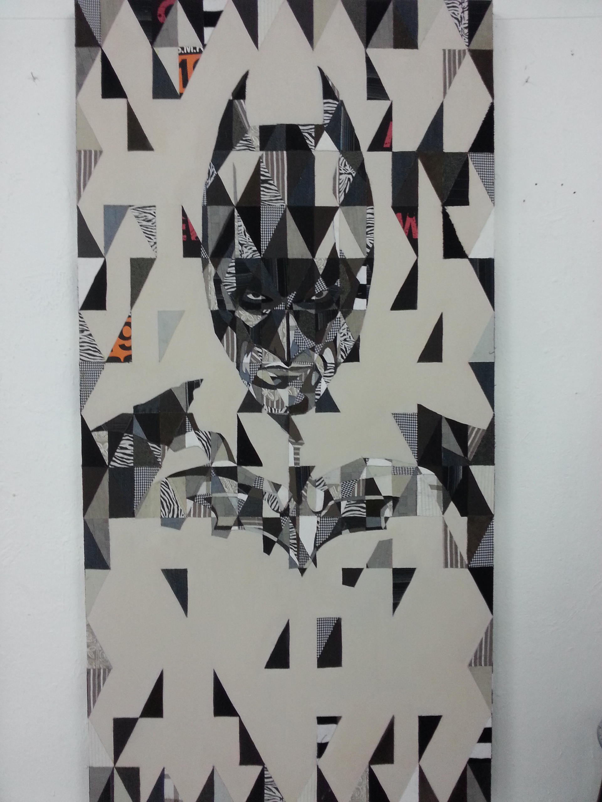 I am Bat Man, 2014, Fabric Collages on Canvas, 183cm x 91cm