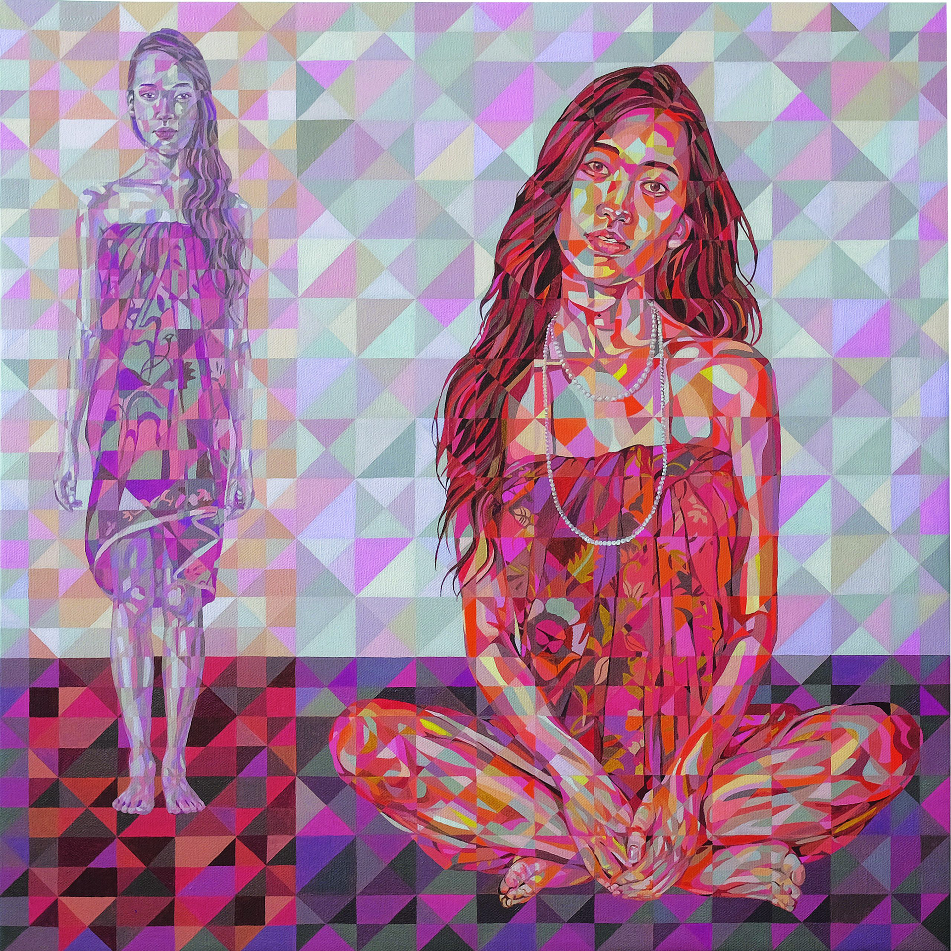 The Doormar and The Goddess, 2017, Oil on Jute, 152cm x 152cm