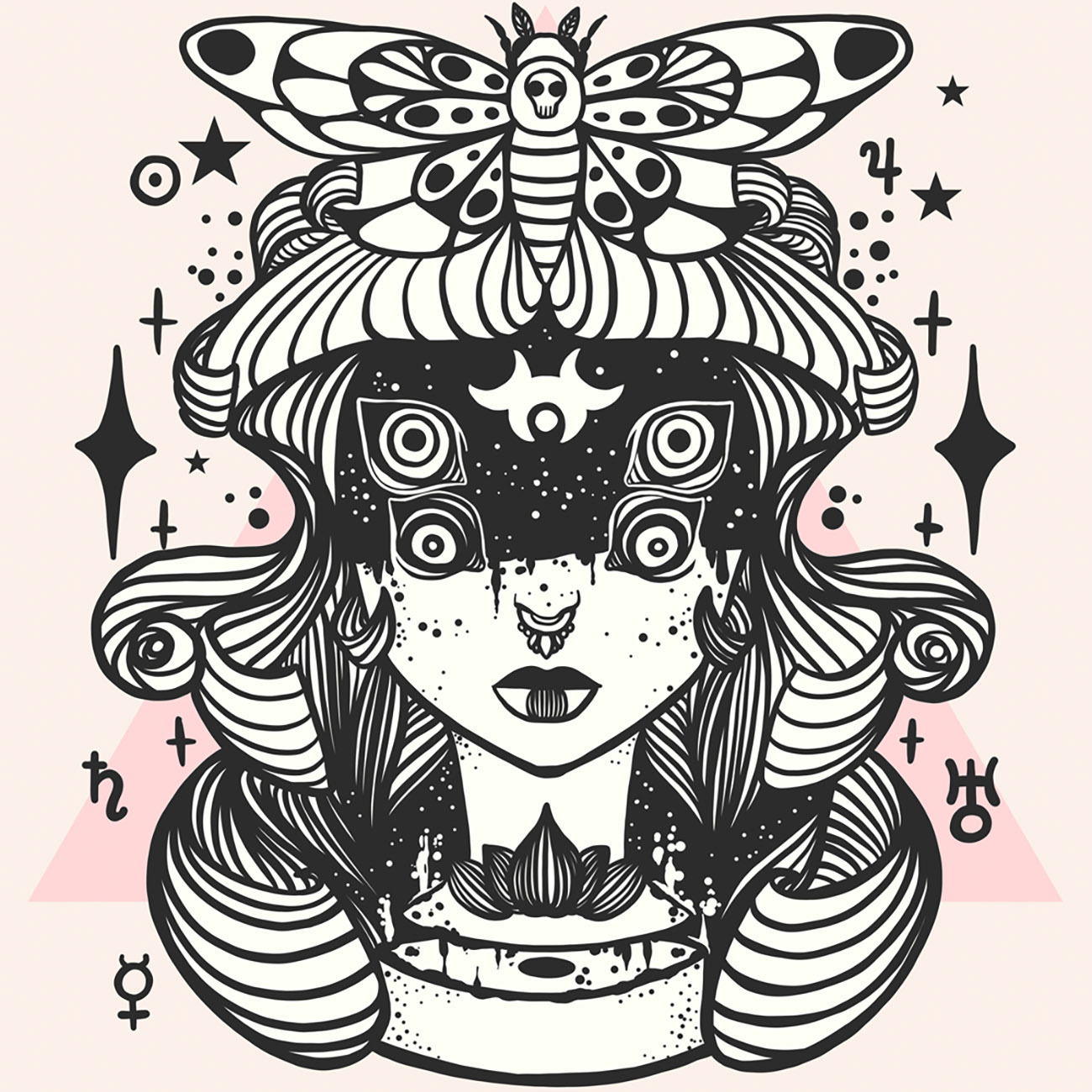 Death Head Moth, Girl, Line Art - Drawing 1