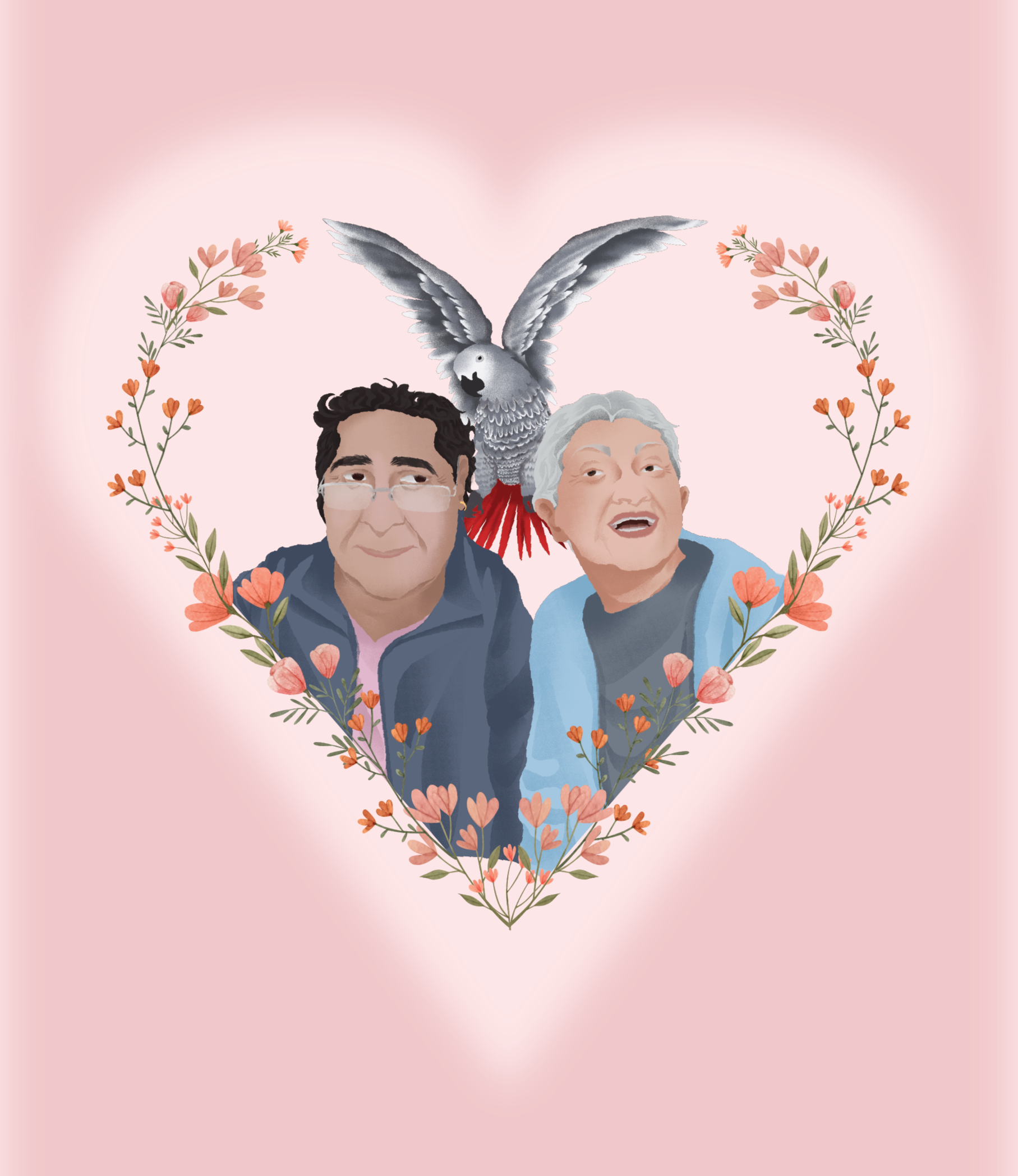 Couple and their pet parrot (paid gift)