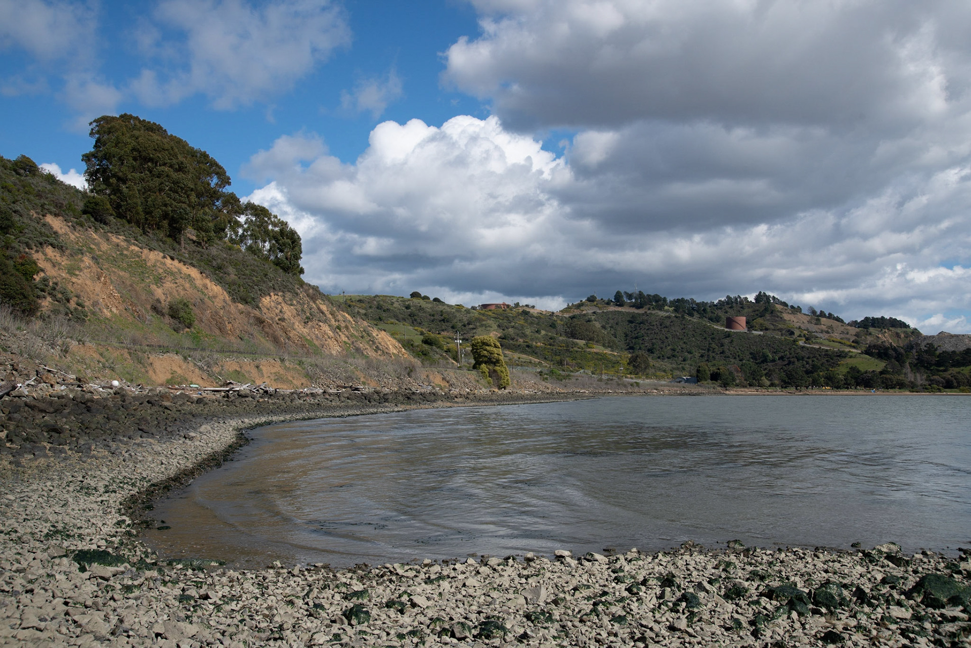 Point Molate Beach Park in the distance seen from Point Molate.  Taken on March 25, 2018.