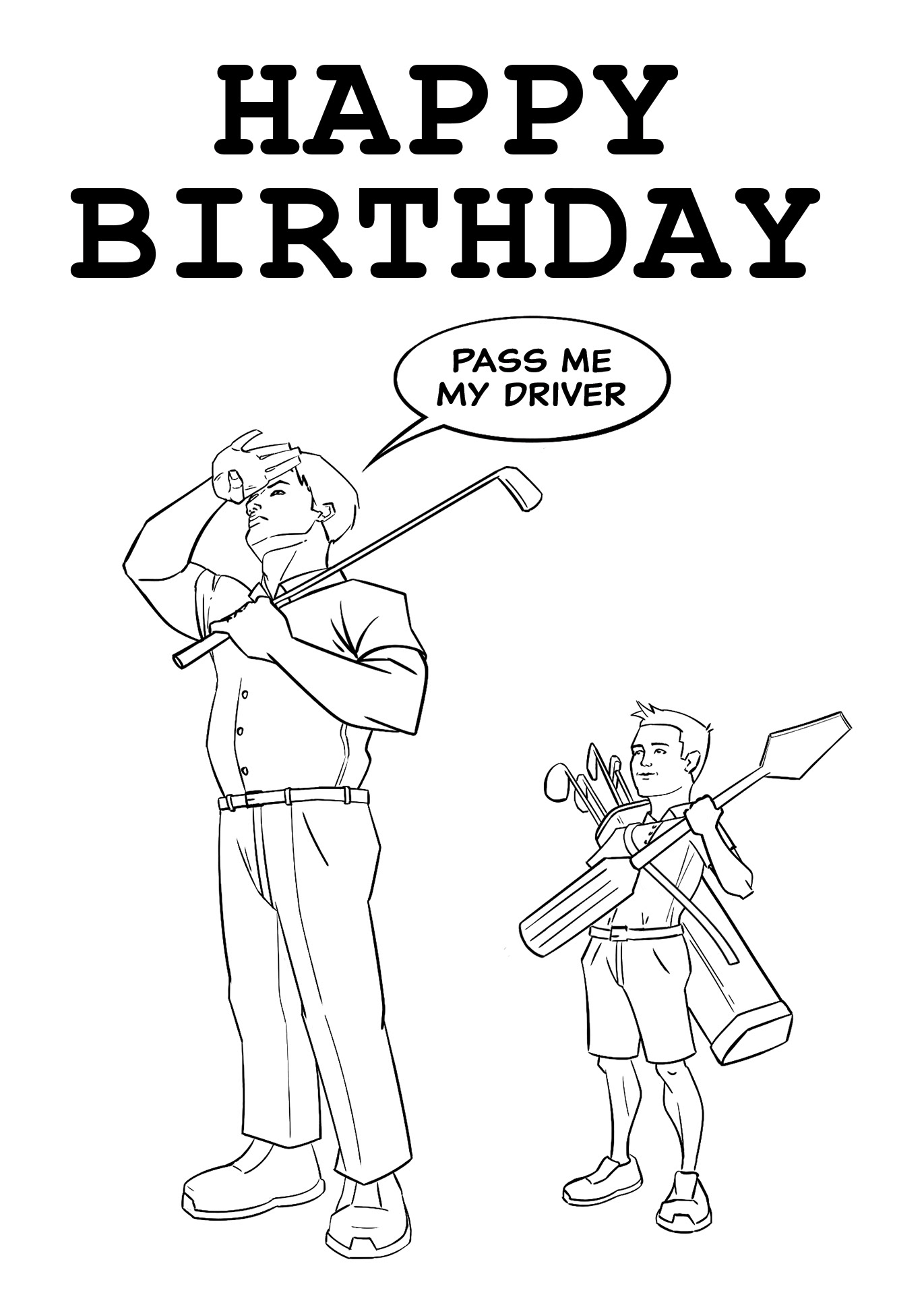 Grandfather asking for his driver (golf club) but receiving giant screwdriver instead