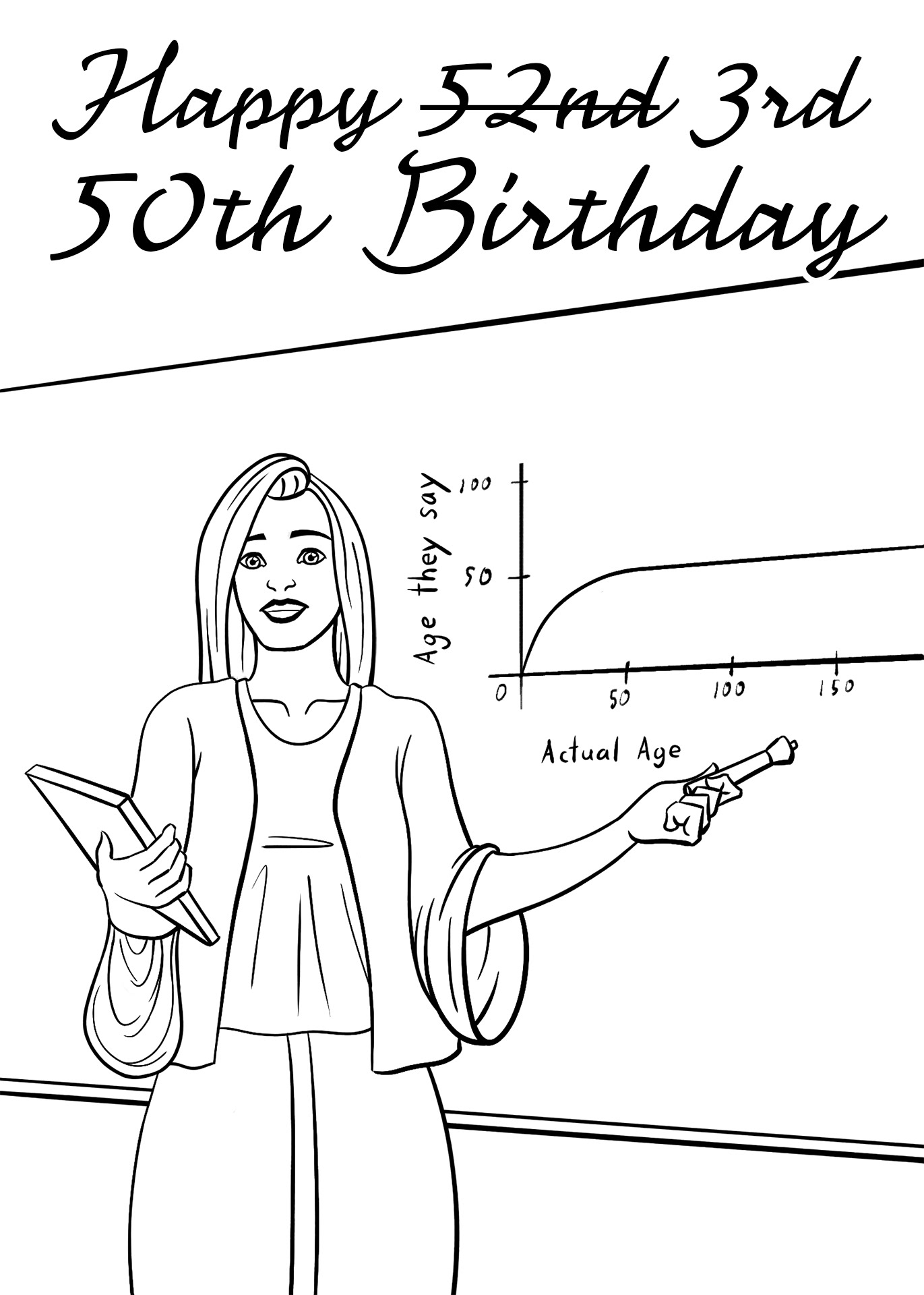 Teacher at whiteboard birthday card Inks