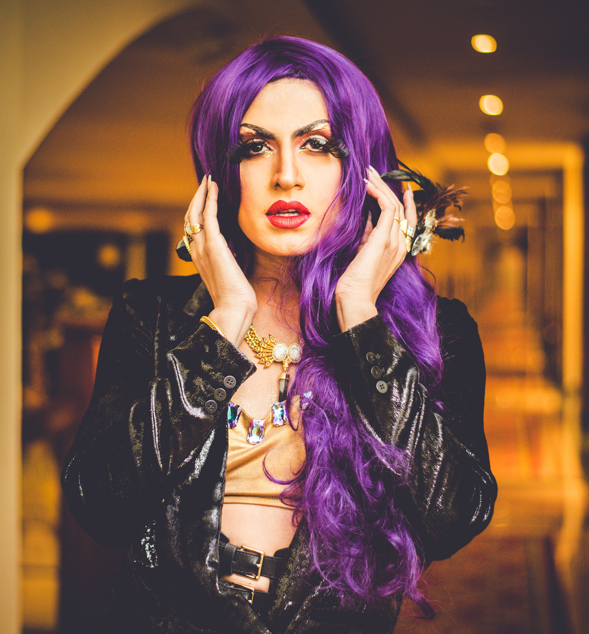Vibrant portrait of Rani KoHEnur, drag persona of Sushant Divgikr, captured in Mumbai Hotel - The Lalit