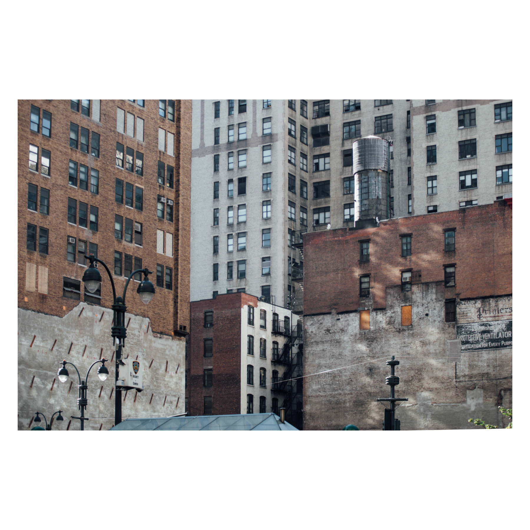 Aesthetic: Dense compositions, flat perspectives, and complex layering of buildings.