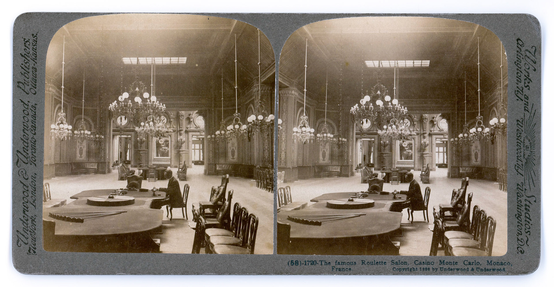 The Famous Roulette Salon, Casion Monte Carlo, Monaco, 1898, Underwood & Underwood