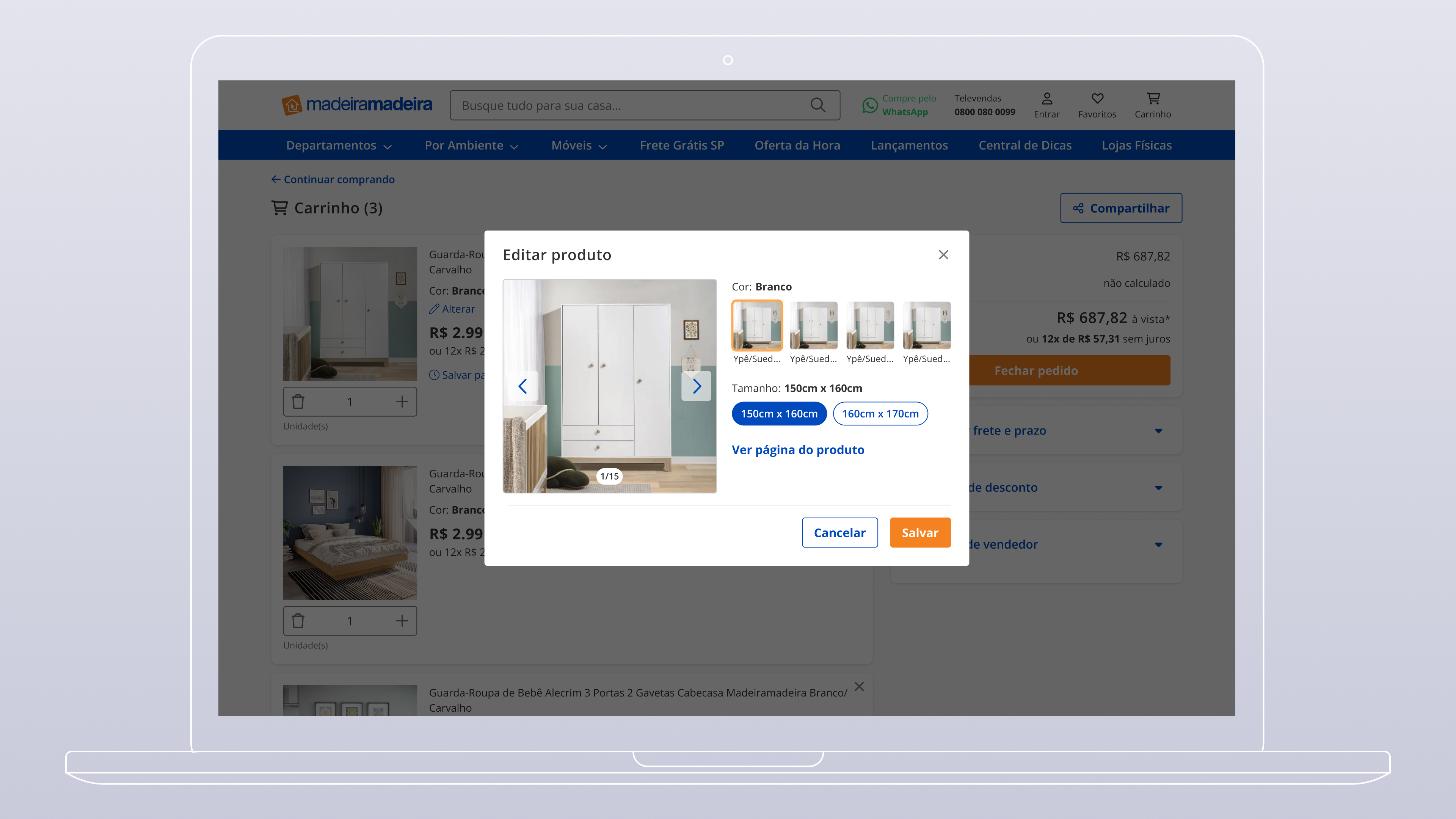 Desktop version of the edit product modal.