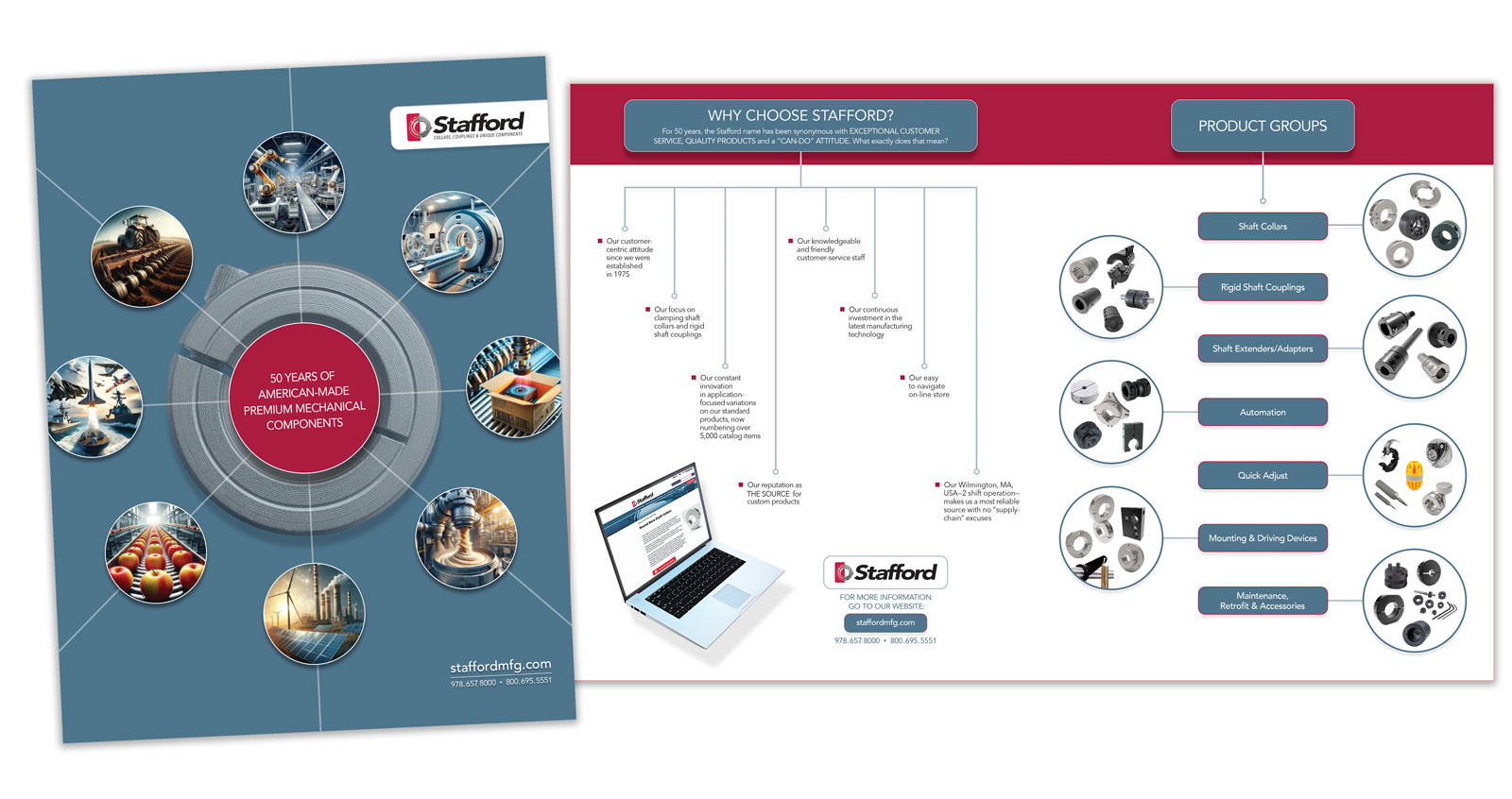 Stafford Manufacturing Overview Brochure – Custom corporate brochure design showcasing the features, benefits, and capabilities of the company's products, created by John Milano - A Designer's Touch.