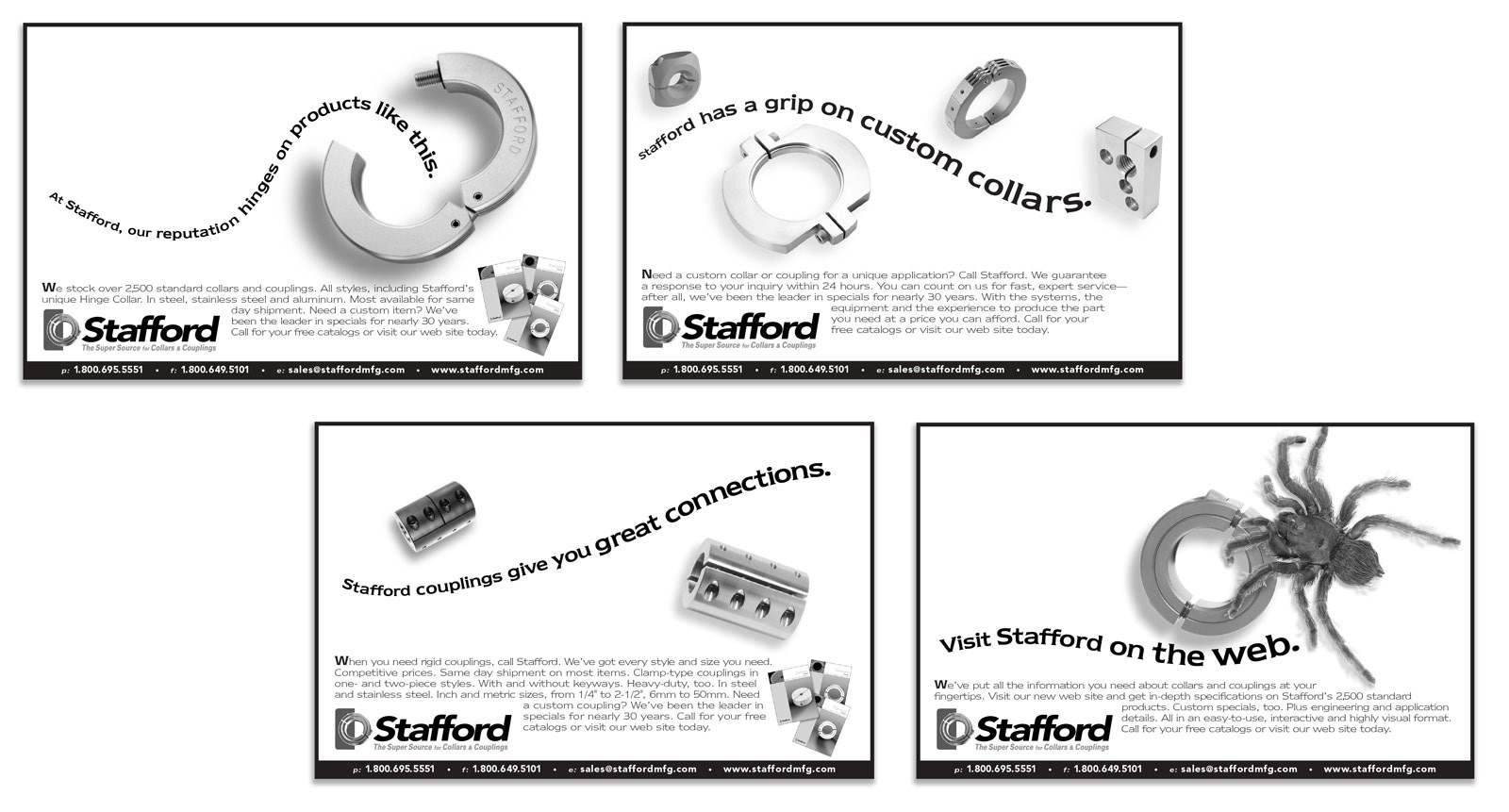 Stafford Manufacturing Advertising Campaign – Custom print advertising campaign highlighting the features and benefits of the company's product line, designed by John Milano - A Designer's Touch.
