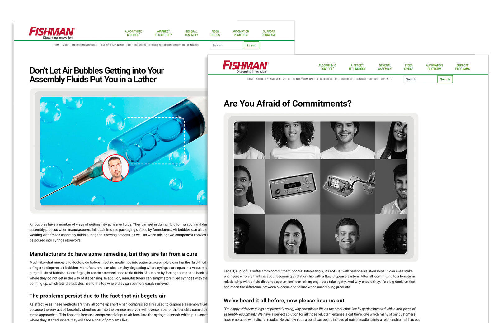 Fishman® Blog Series – Custom blog graphic design and layout for Fishman Corporation, a manufacturer of precision fluid dispensing systems, designed by John Milano - A Designer's Touch.