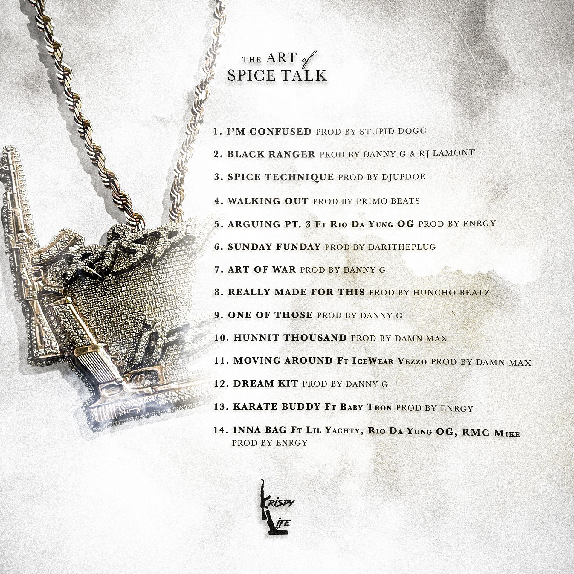Tracklist artwork for Krispylife Kidd's 'Art of Spice Talk'