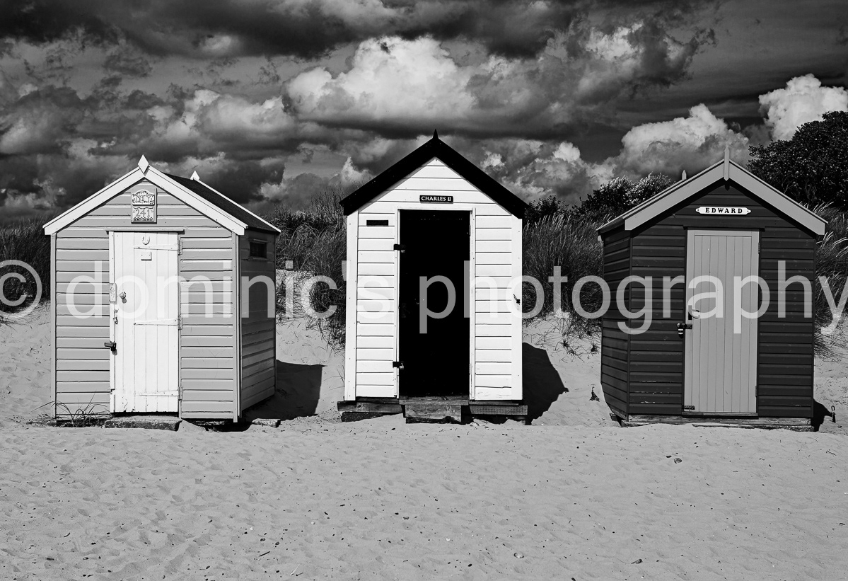 three huts bw