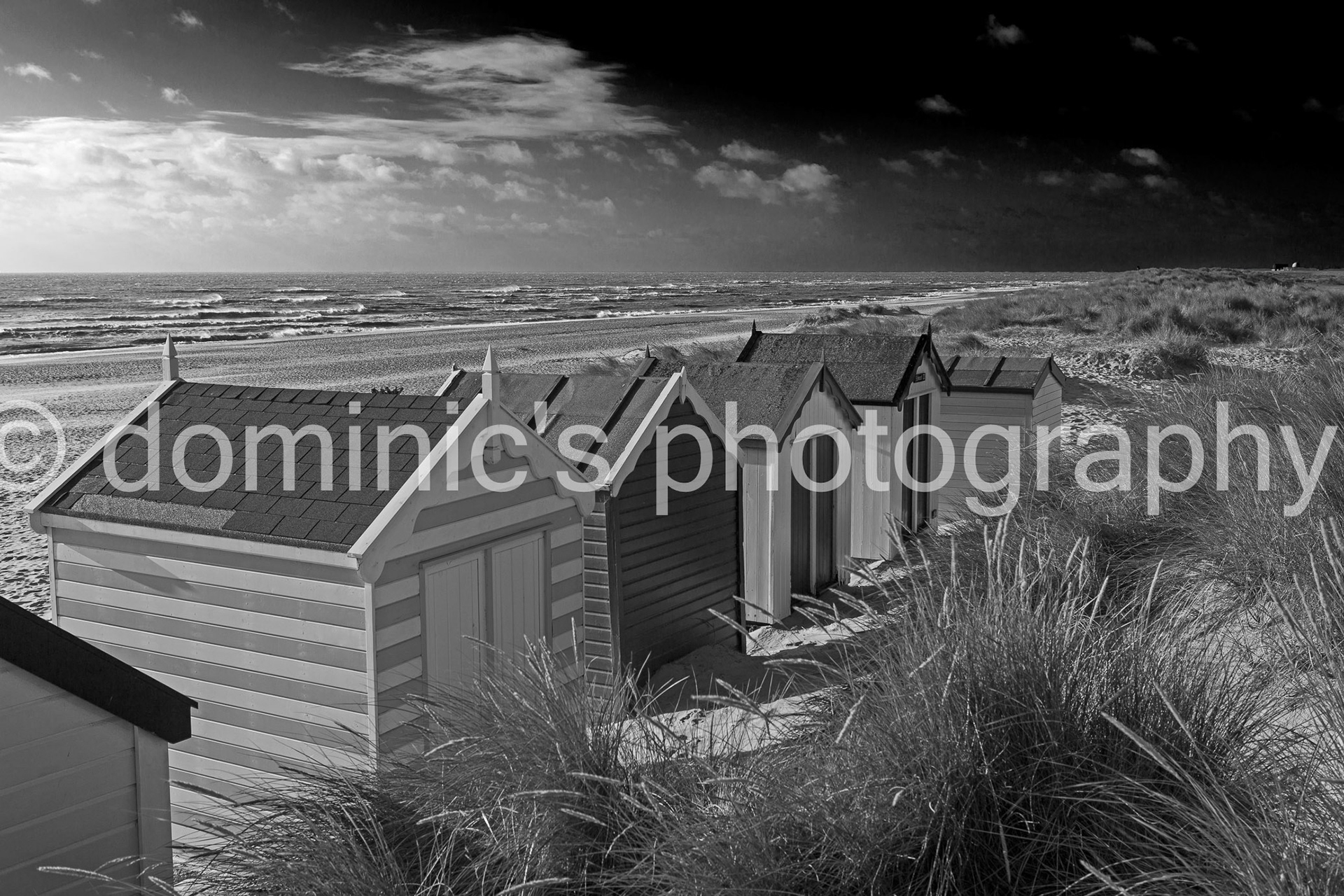 beach huts 25 bw