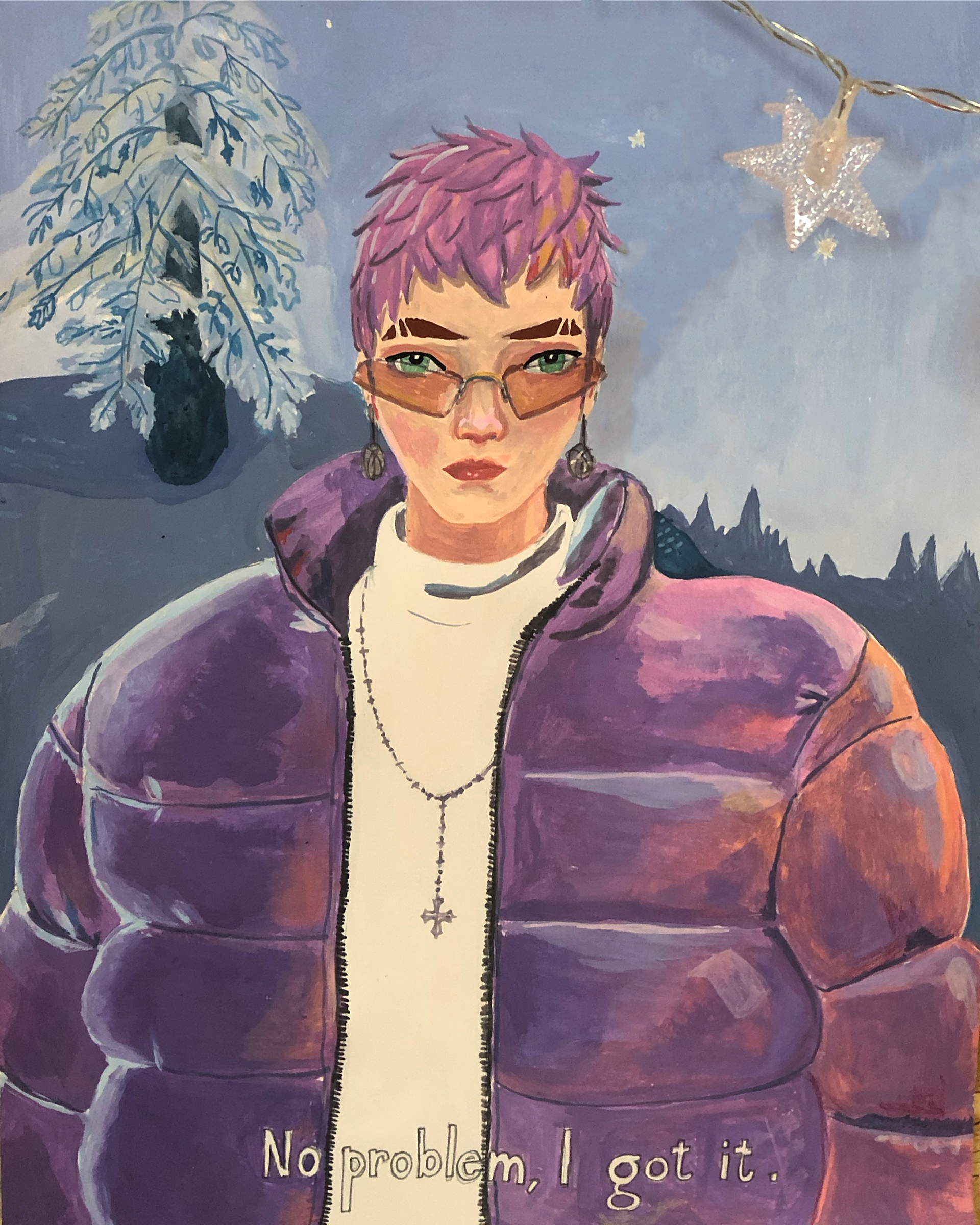 Portrait of Young Rush, 2020. Gouache paint on paper.