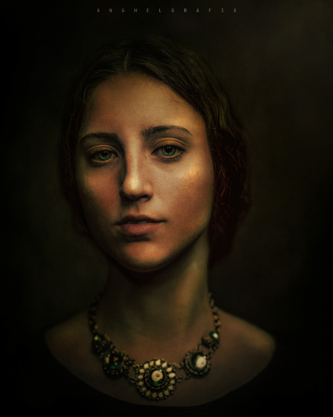 A female portrait with dramatic and artistic lighting giving a painterly look to the imagery.