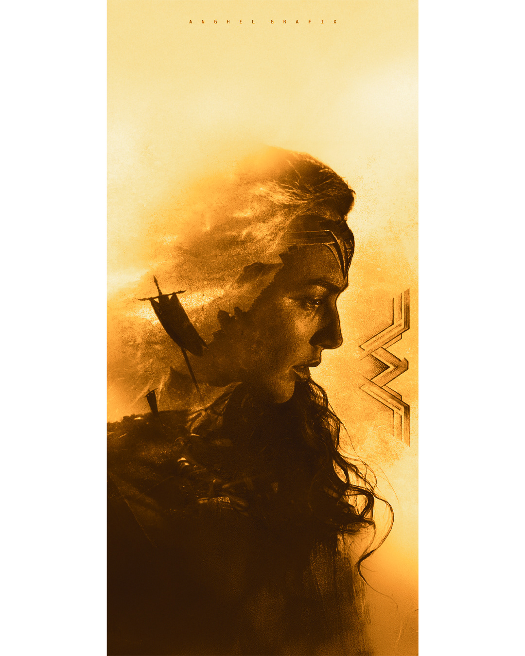 "Wonder Woman Double Exposure Poster - A Stunning Photoshop Artwork | A creative double exposure poster design featuring Wonder Woman, expertly crafted in Photoshop. Perfect for graphic design inspiration and digital art enthusiasts."
