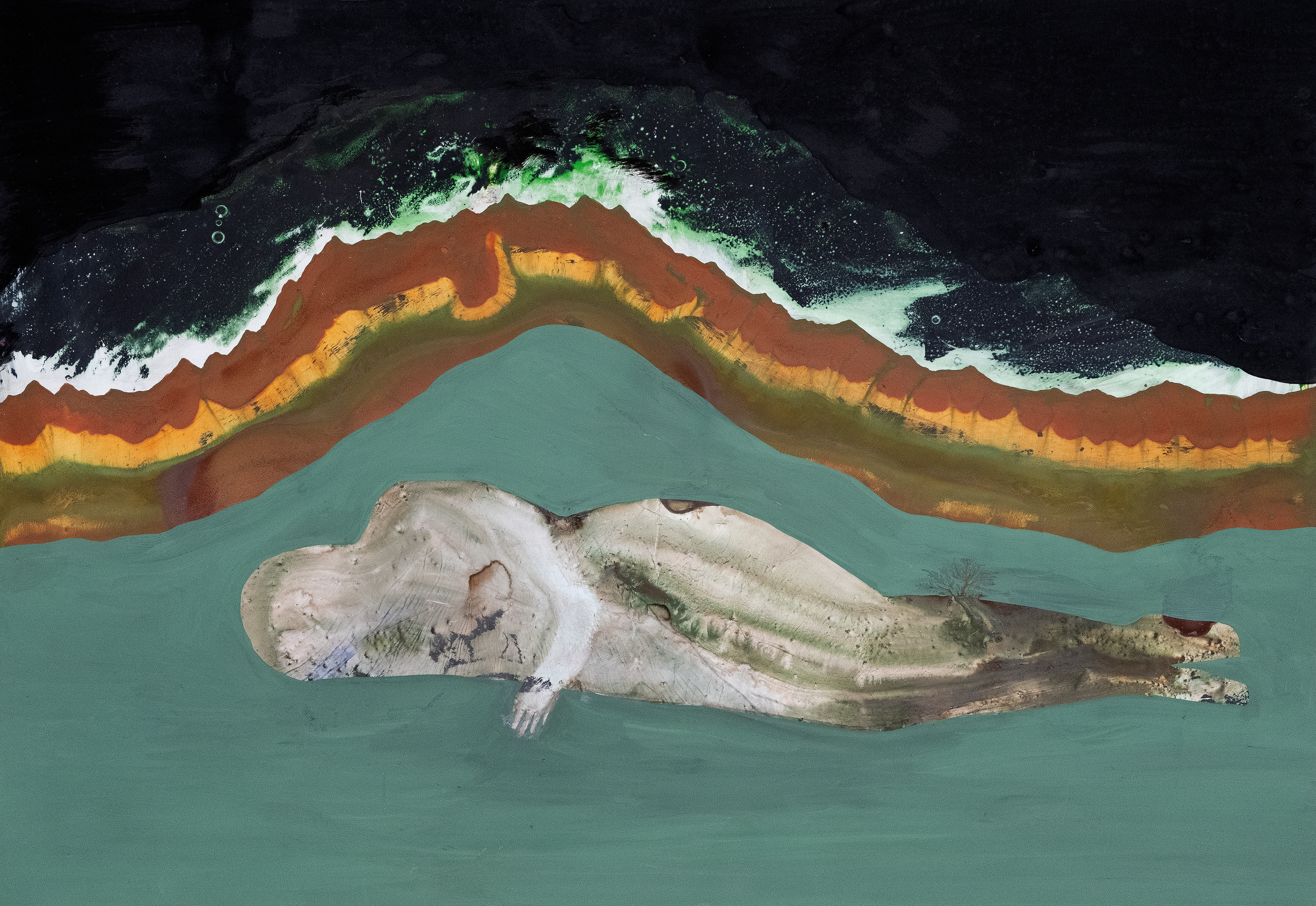 Se reposer I (2025) - Gouache et encre sur papier - 50 x 70 cm