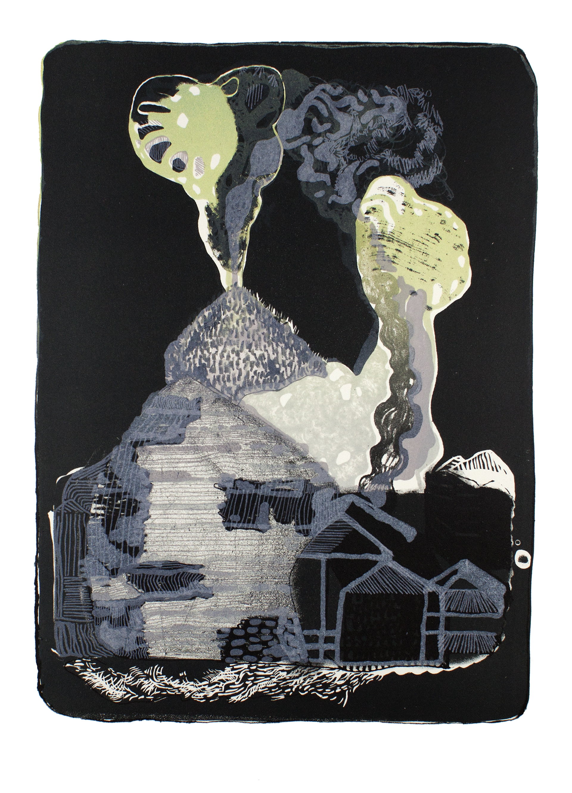 They Live In The Mountain (2016) - Lithographie sur pierre - Edition variable de 10, toutes uniques - 37 x 27 cm