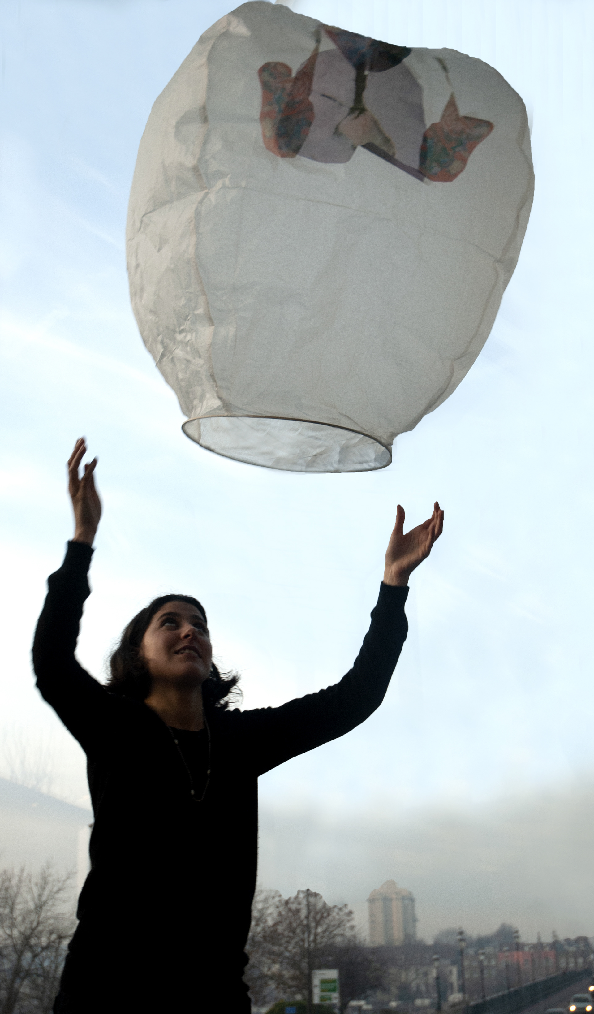 Flying organs (2012), Screenprints and collage on tissue paper, flying lanterns