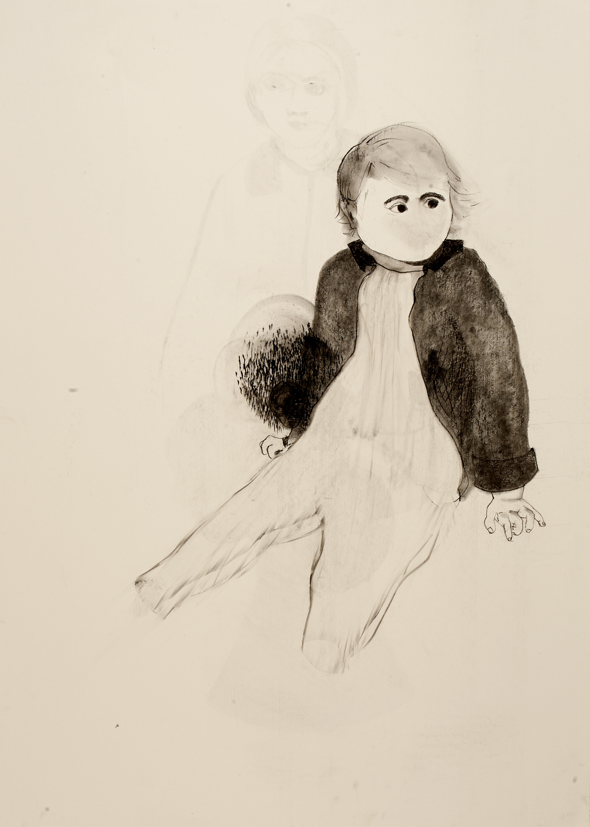 C'est flou VI (2015), charcoal and monoprint on paper, 102 x 72 cm