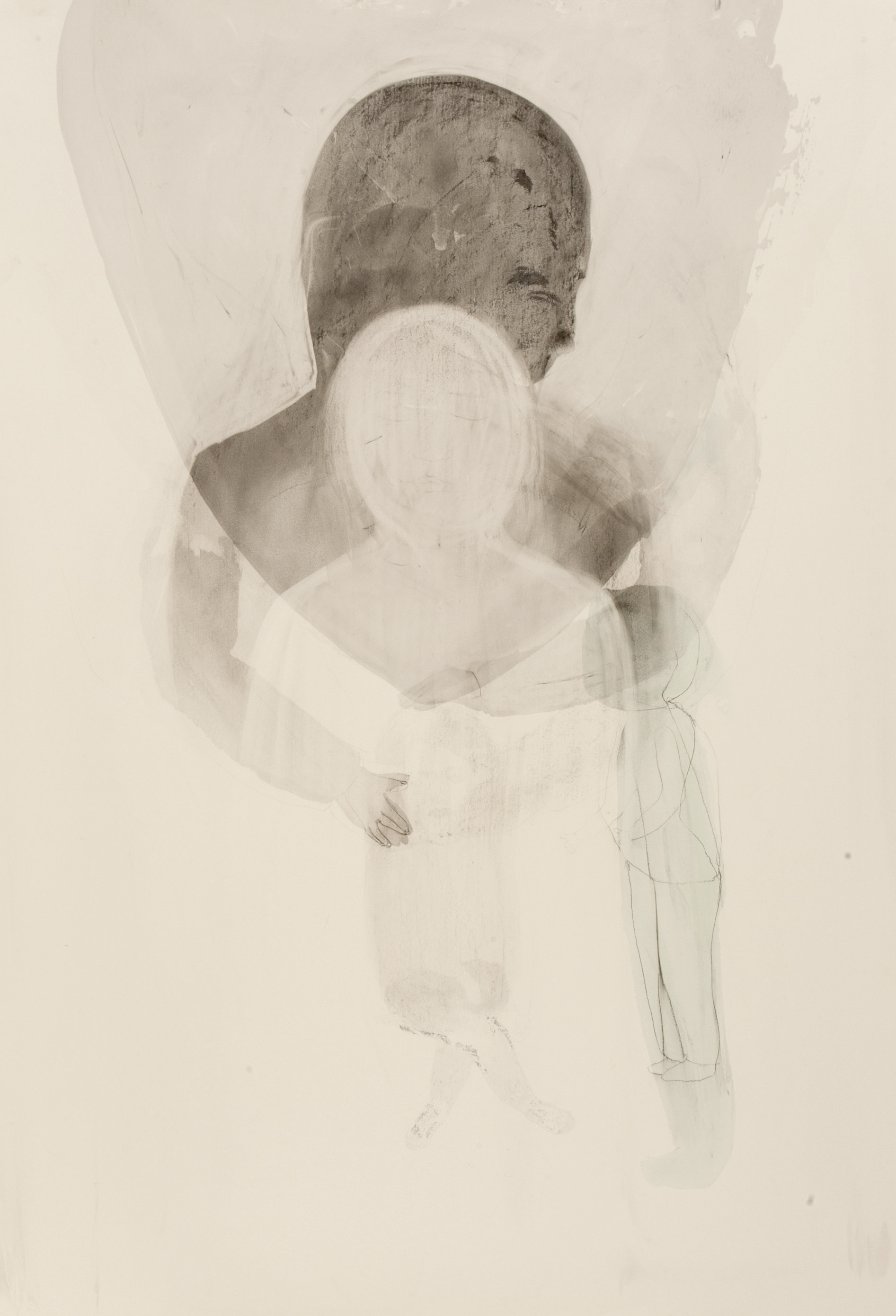 C'est flou VII (2015), charcoal and monoprint on paper, 102 x 72 cm