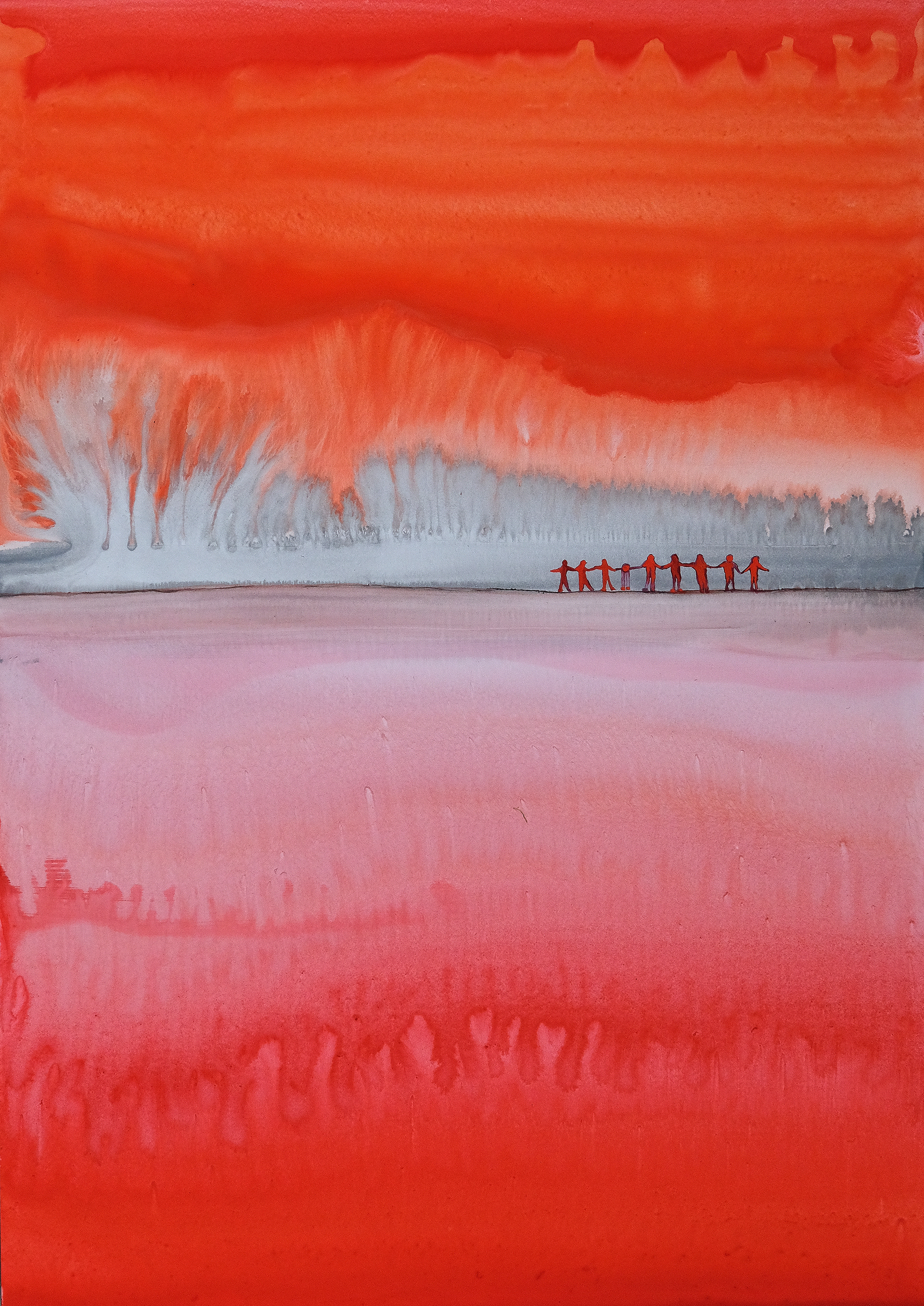 Danser sur l'horizon (2025) - Gouache et encre sur papier - 30 x 40 cm