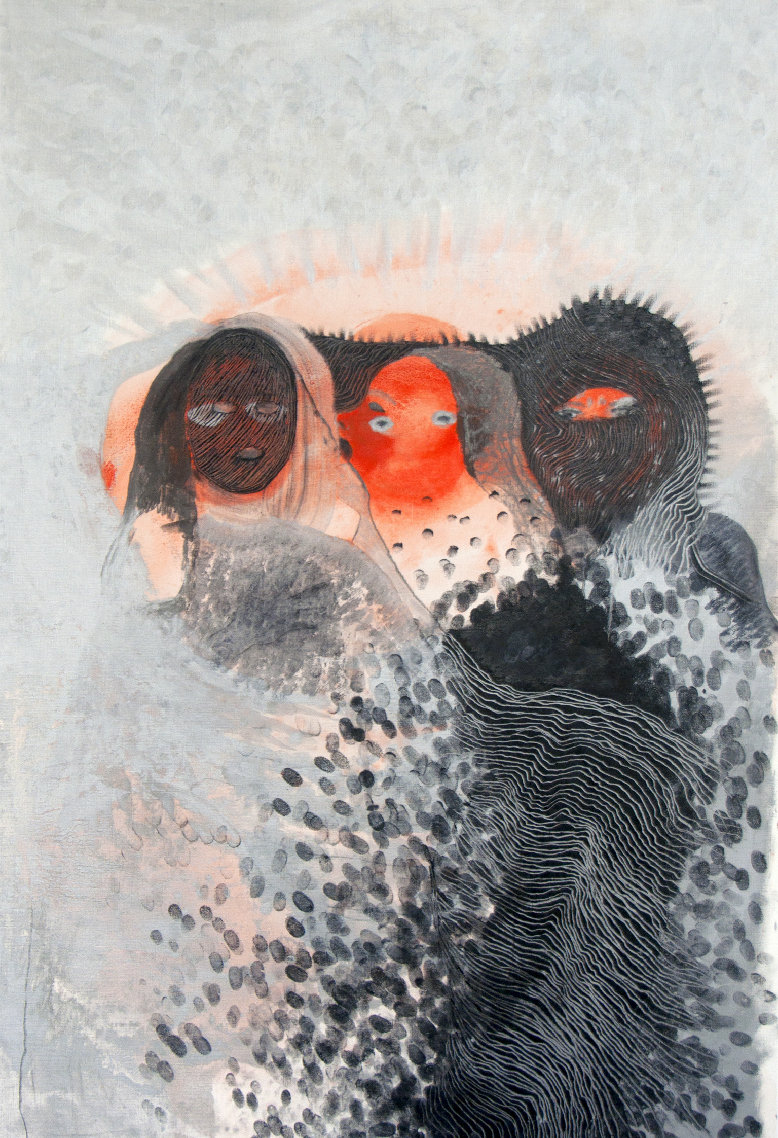 Tous ensemble III (2020), oil on paper, 95 x 65 cm