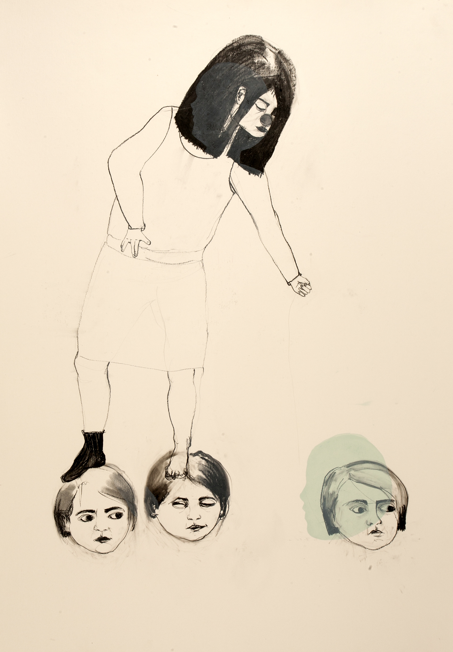 C'est flou II (2015), charcoal and monoprint on paper, 102 x 72 cm