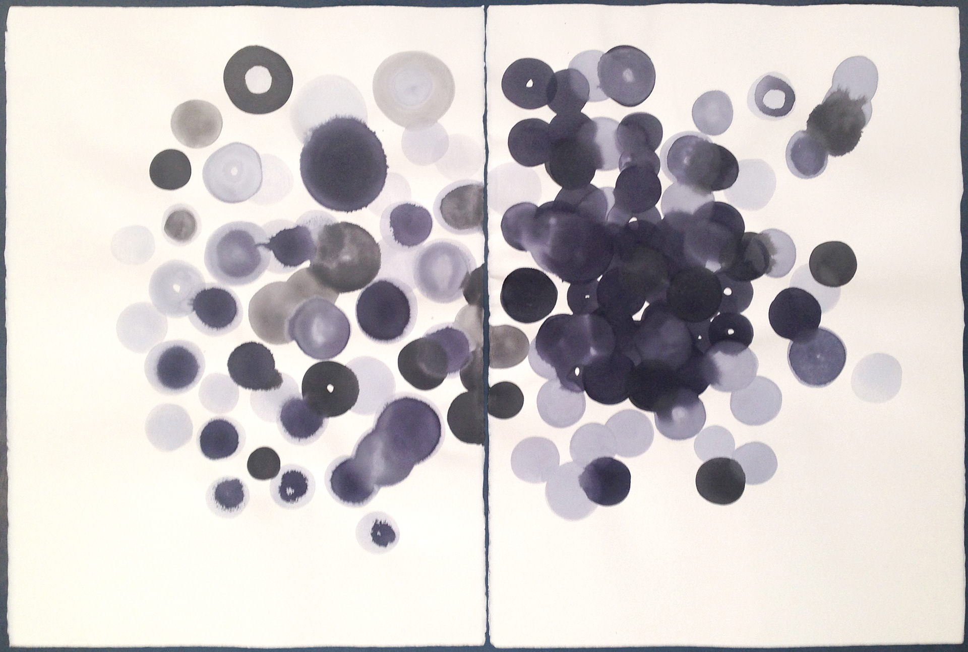 Particules (2017), ink on paper, diptyque 50 x 130 cm