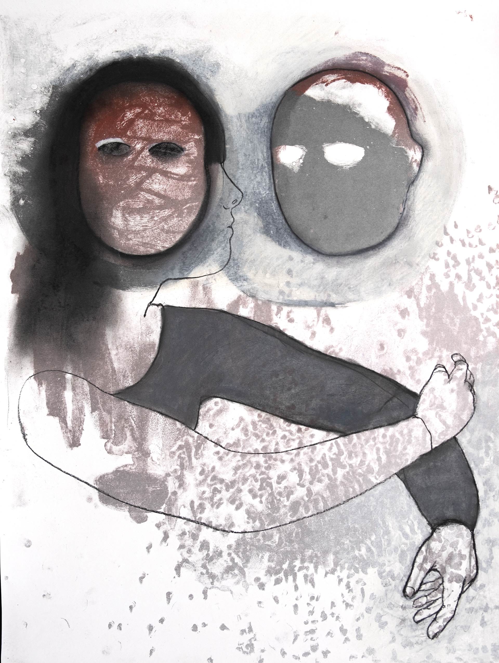 Regarde on flotte II (2021), Ink, dry pastel and lithograph on paper, 50 x 40 cm