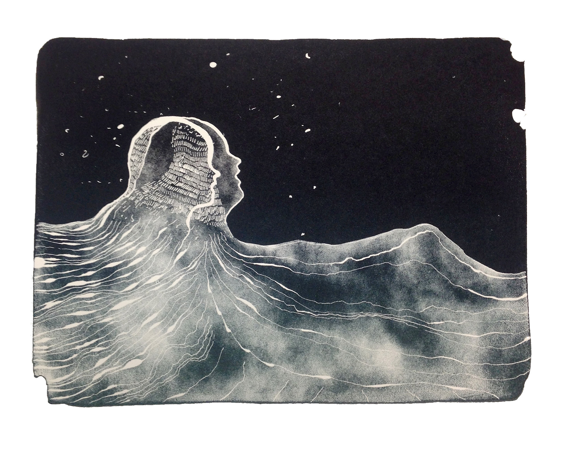 I saw you in the water (2017) - Lithographie sur pierre - Edition de 10 - 30 x 40 cm