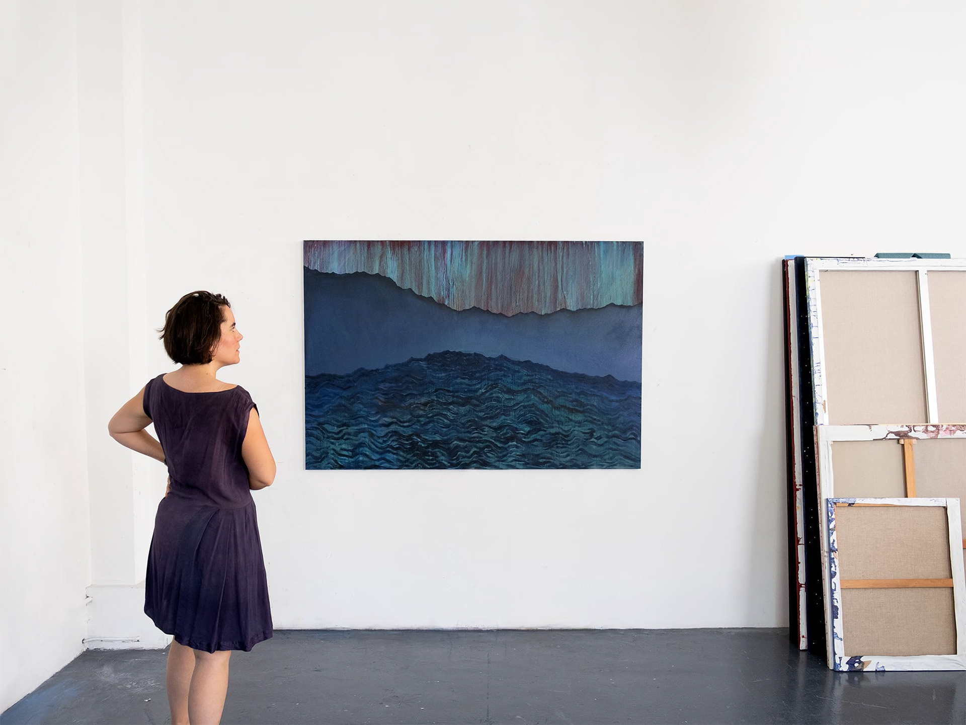 Vue d'atelier - La mer qui veille II (2026) - Huile sur toile - 120 x 180 cm