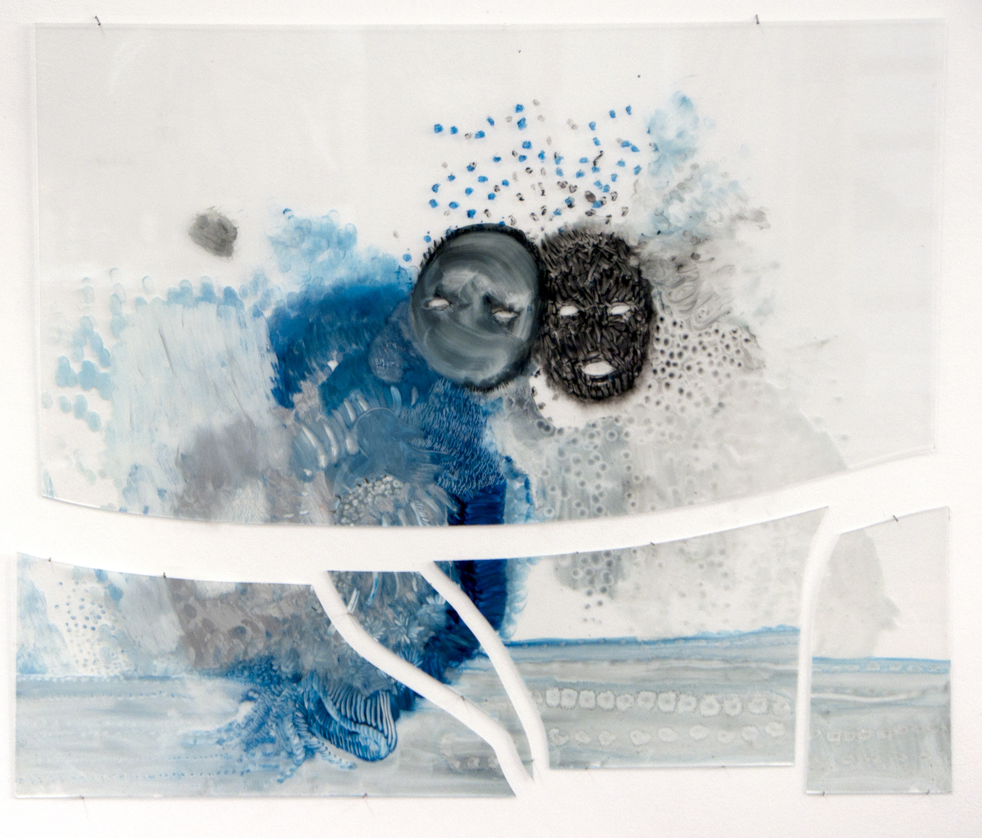 Restez groupés (2020) - Oil paint on glass - 55 x 70 cm