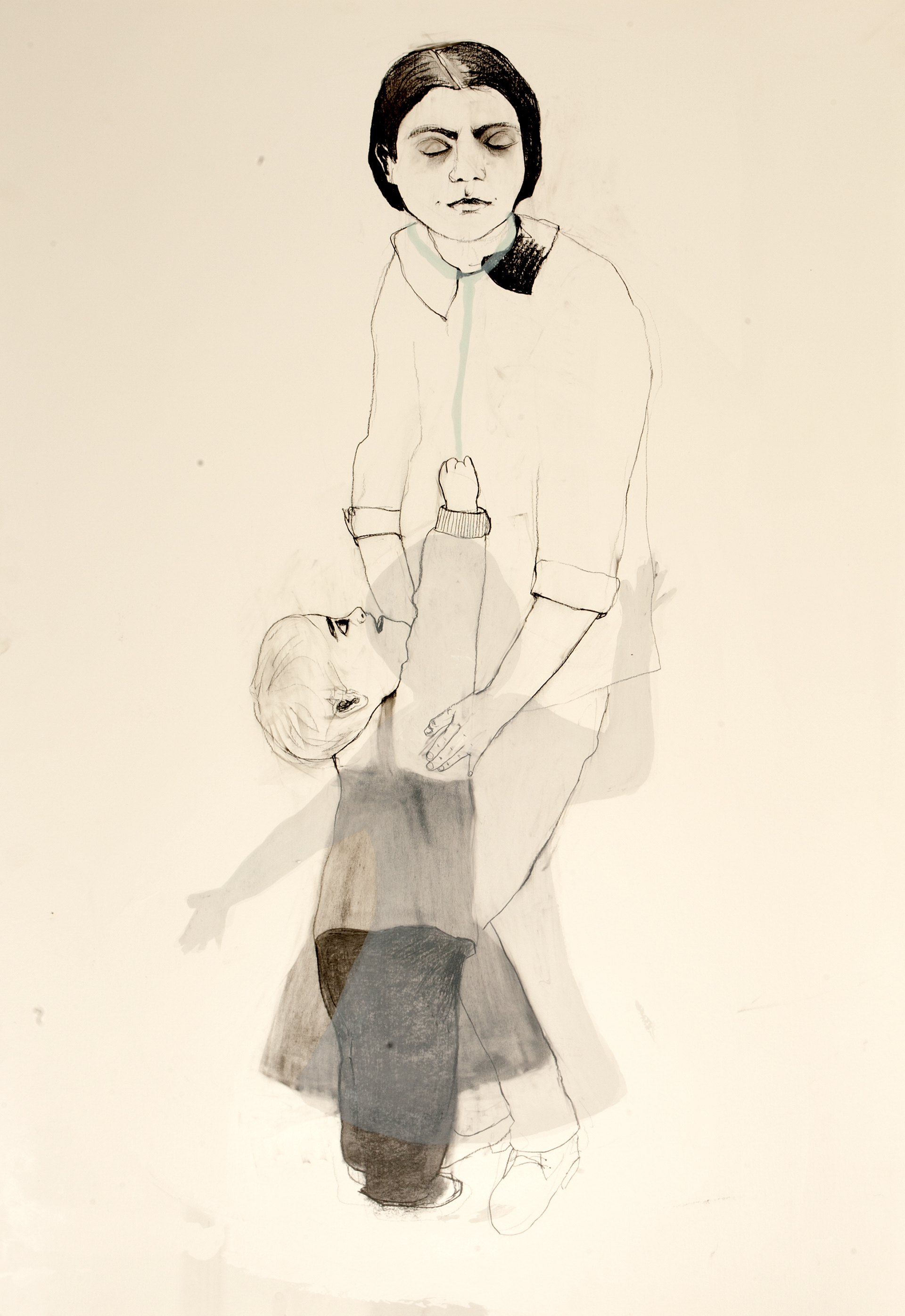 C'est flou IV (2015), charcoal and monoprint on paper, 102 x 72 cm