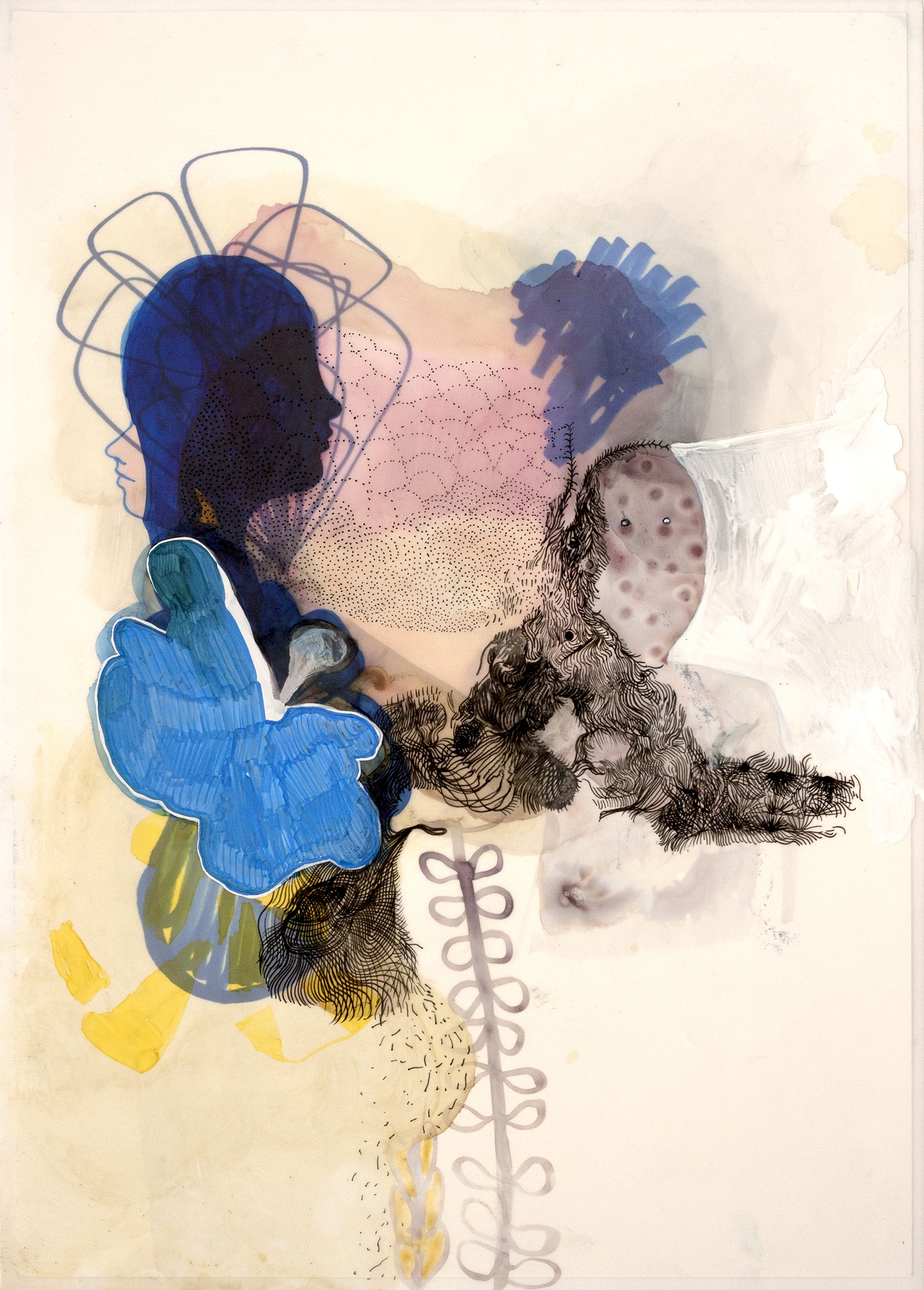 Articules quand tu parles II (2018) - Encre sur calque et papier superposés - 40 x 30 cm