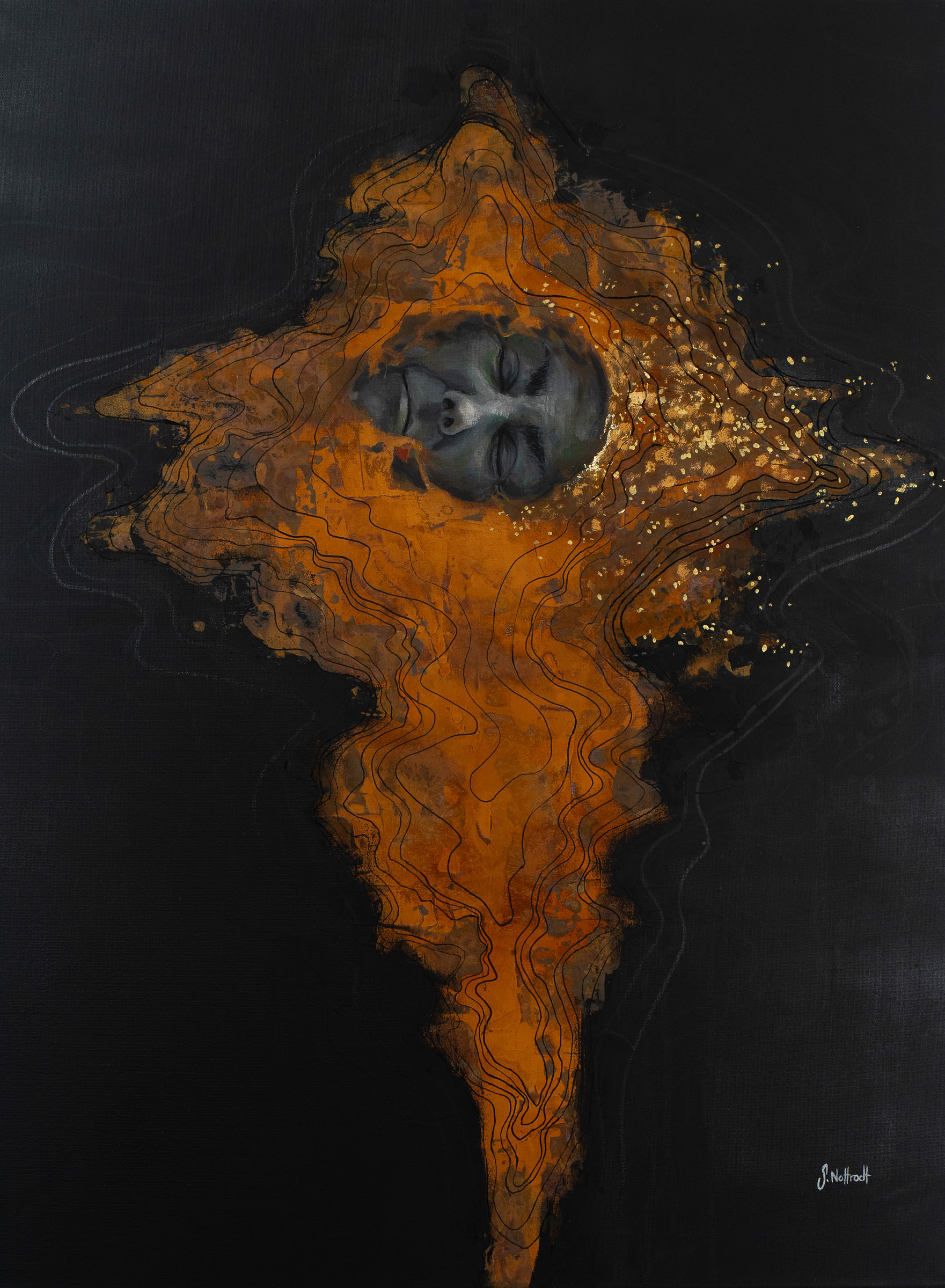 Tod, Acryl/Rostfarbe auf Leinwand, 80x60cm, 2023