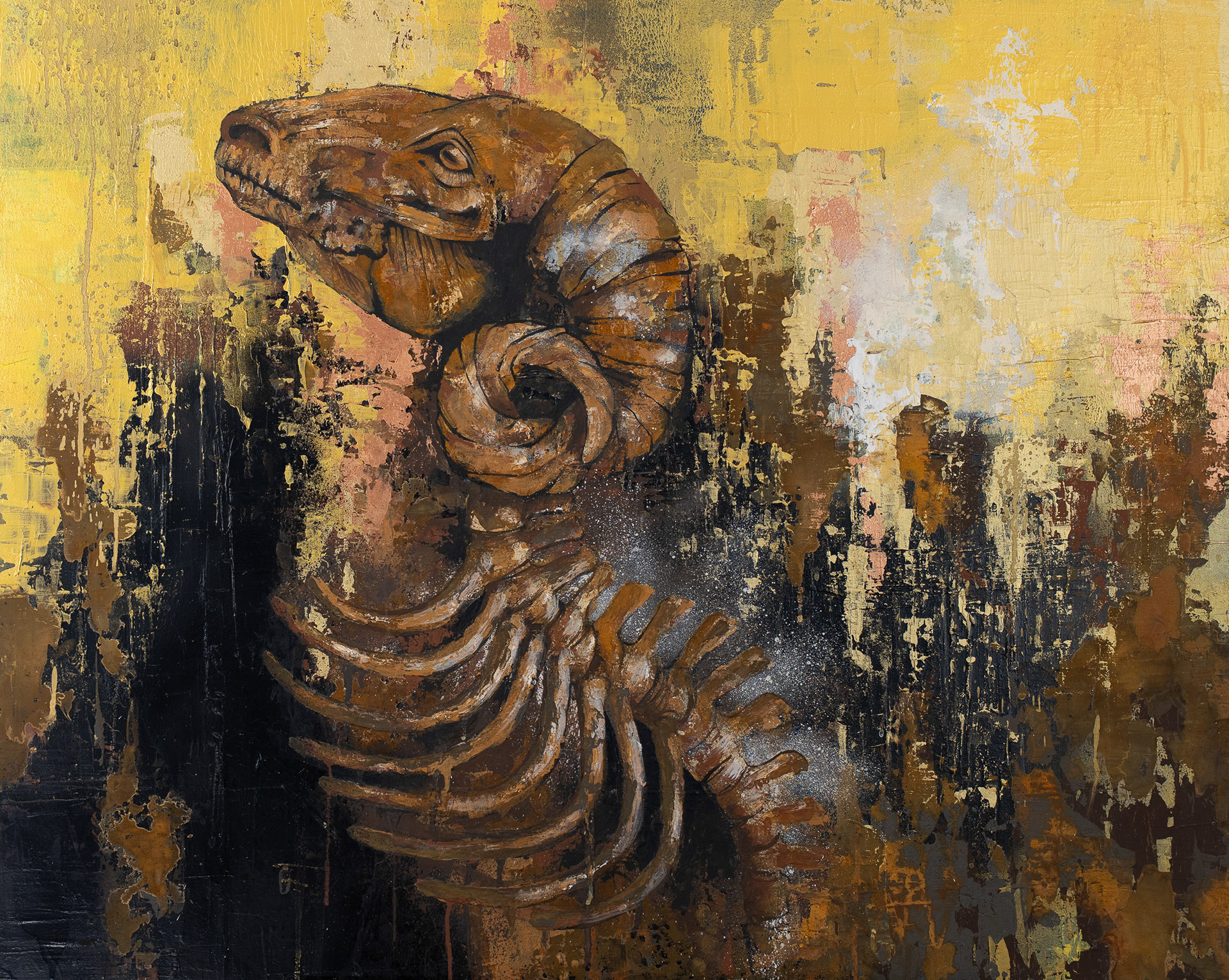 Widder, Acryl/Mischtechnik auf Holz, 100x80cm, 2021