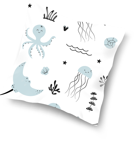 Cute sea animal seamless pattern on a pillow