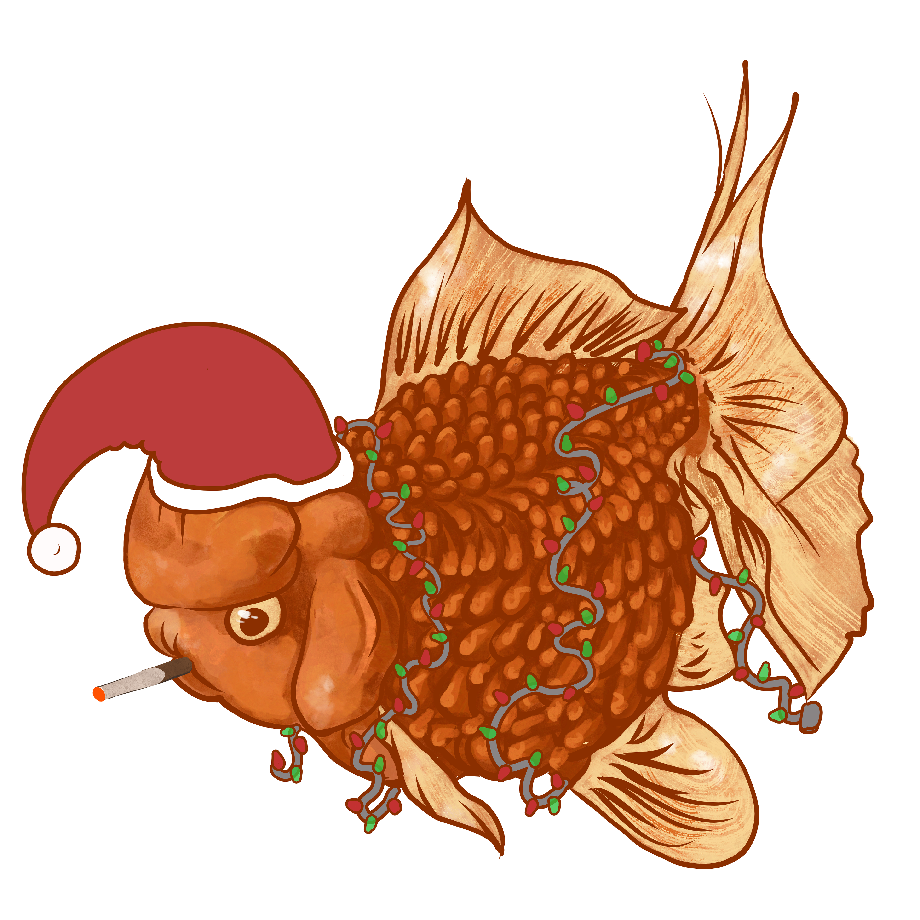 Vector Painting of a Holiday Goldfish with a Menthol Cigarette