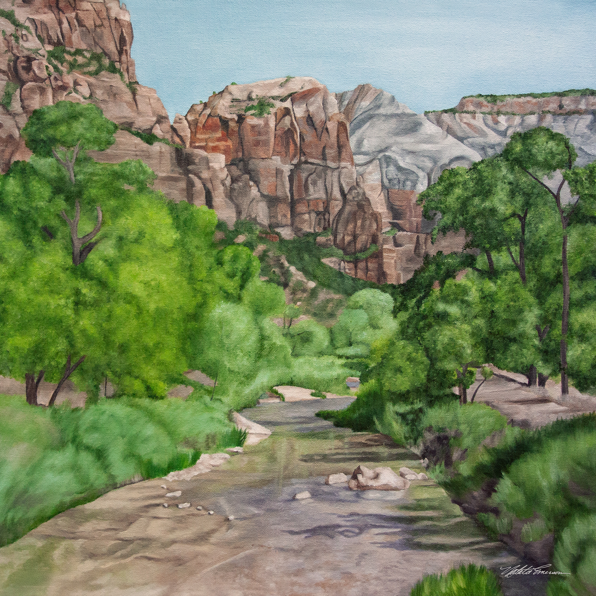 Zion Canyon River Canyon 16x16 Oil Painting