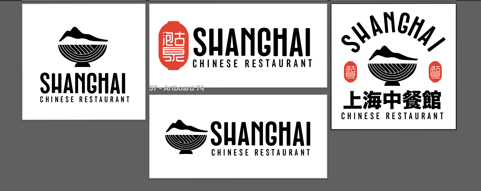 4 Final Logos: Top middle (primary). The red emblem was inspired by a Chinese Chop and the mountain bowl logo pays homage to the original location