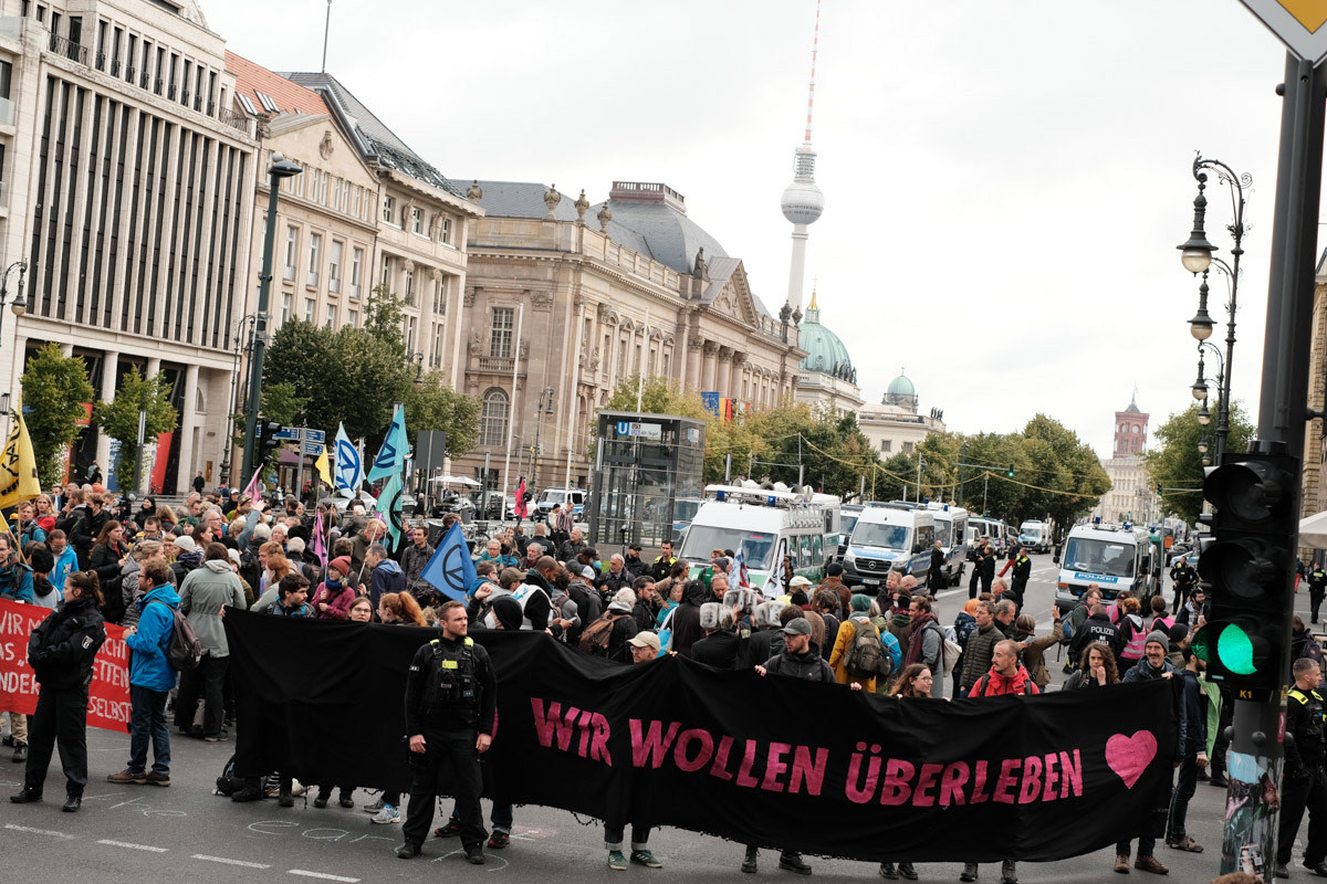 Activists block a major intersection in Berlin.