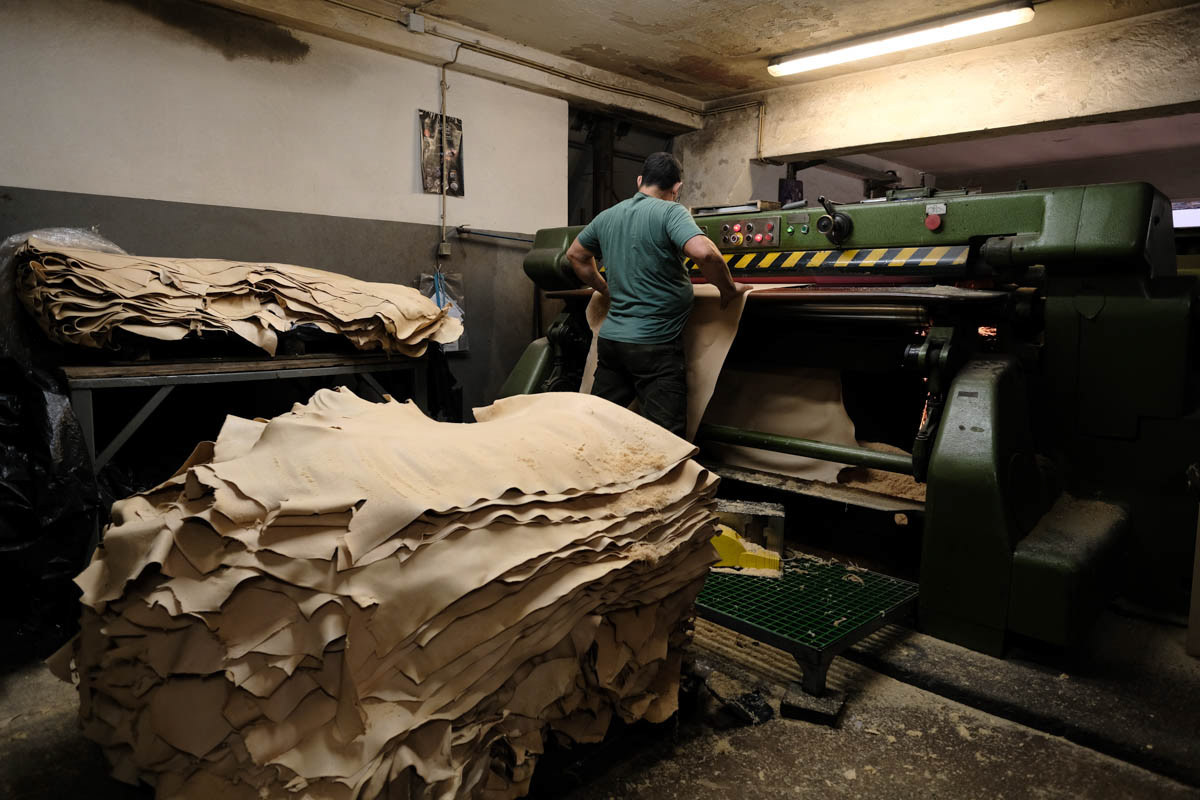 Leather factory worker. Portugal, October 2021