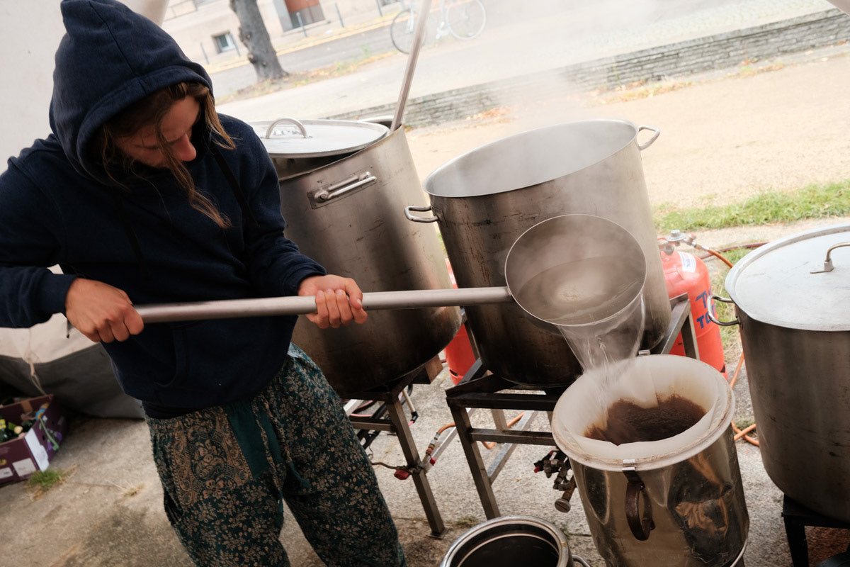 Coffee is brewed in masses for caffeine hungry activists.
