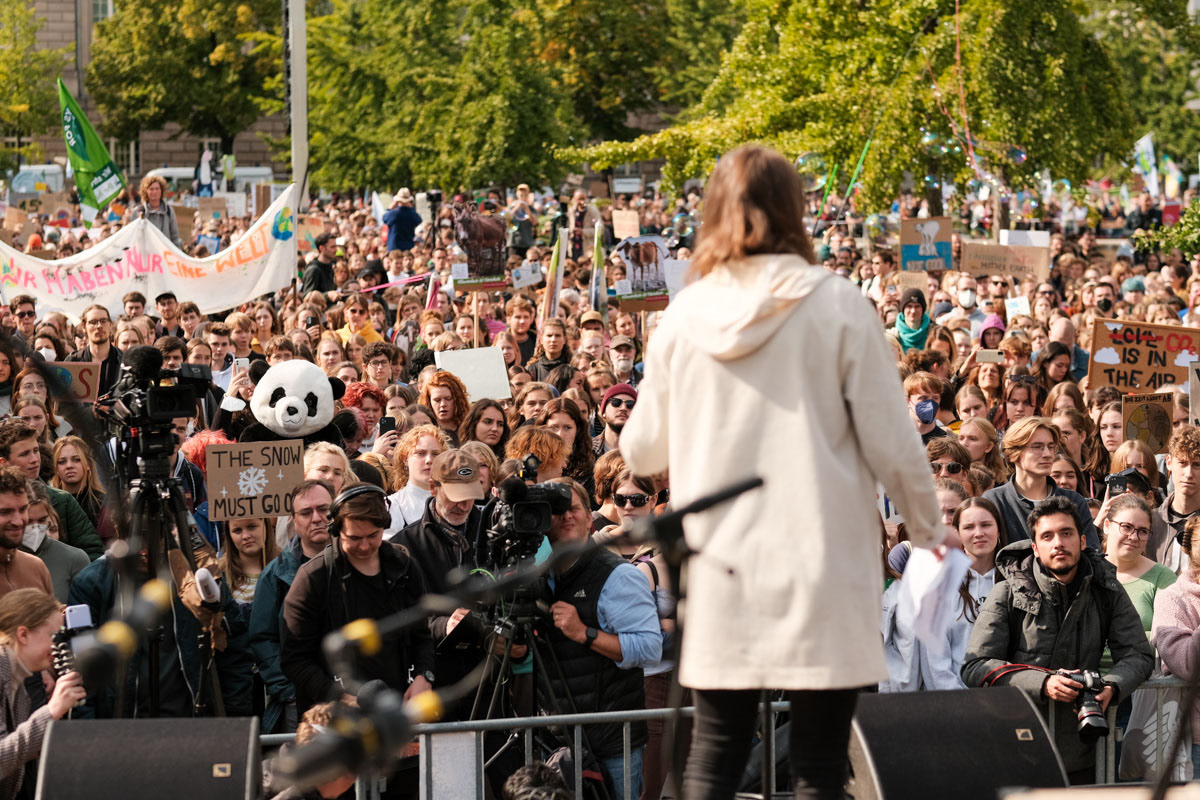 Luisa Neubauer addresses protesters during the Global Climate Strike on September 23rd 2022.